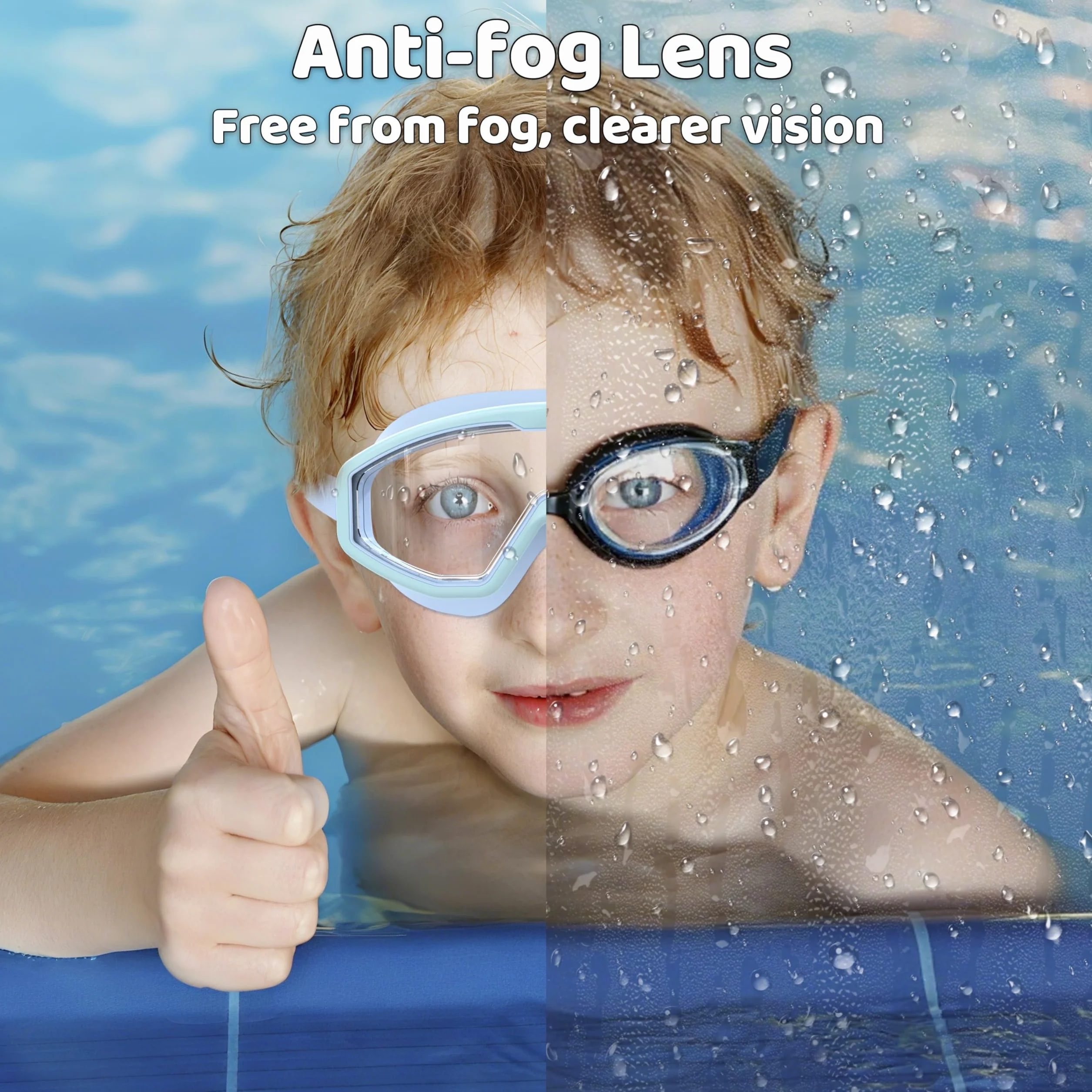 Gafas de Natación Niño Anti-Vaho UV Visión Panorámica Ajuste 1 Botón Sello Silicona 3-12 Años