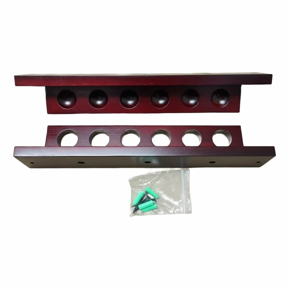 QOXEZY Soporte de madera para tacos de billar montado en la pared, rojo vino
