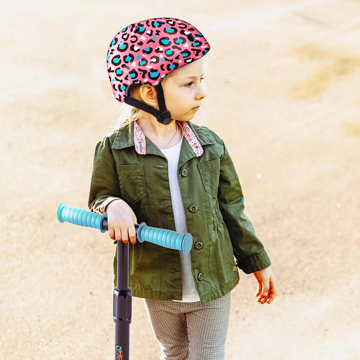 DEQUBE Casco Infantil Ajustable 50-54cm Leopardo Rosa para niños y niñas 2-7 años