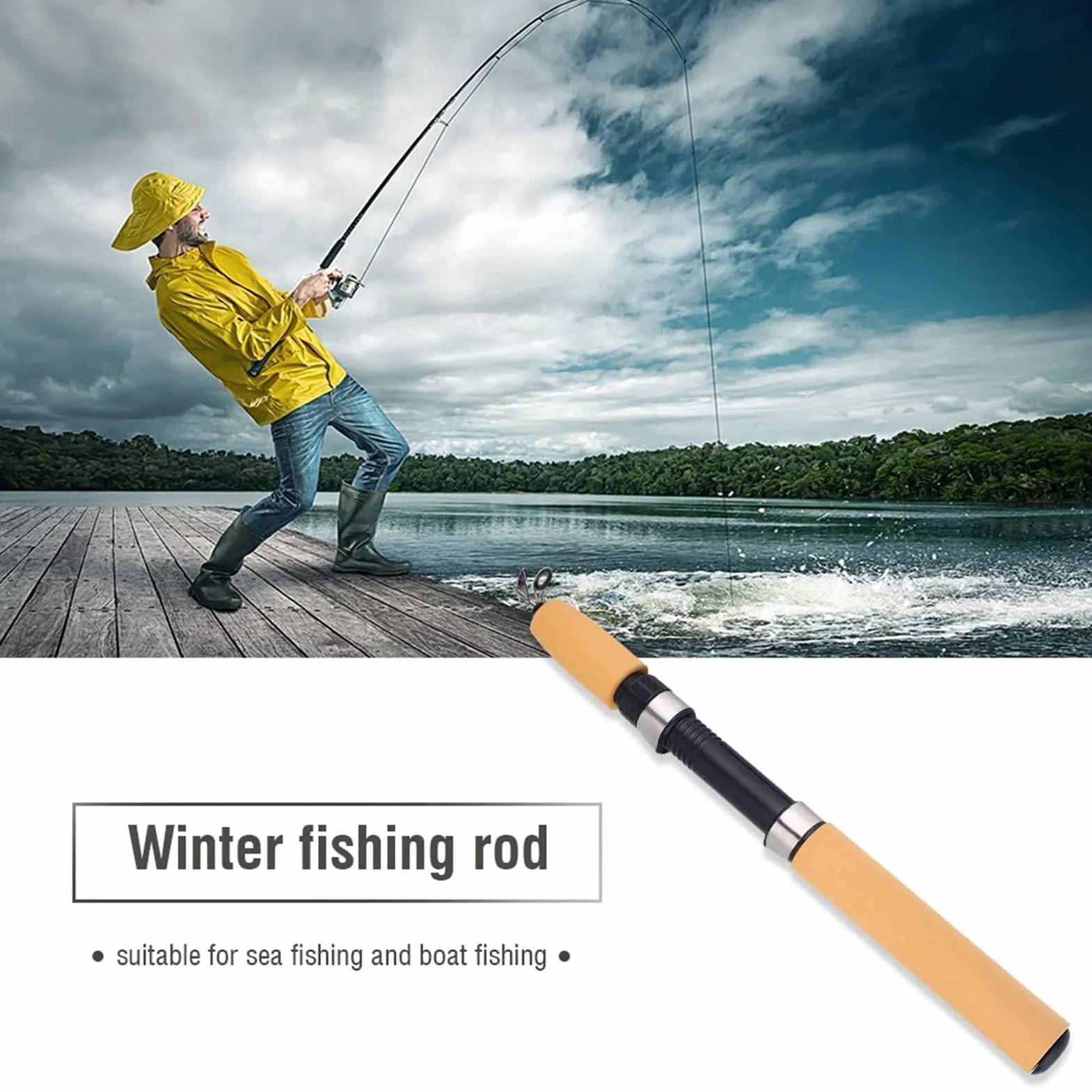 VBESTLIFE Mini Caña de Pescar de Hielo Retráctil Fibra de Vidrio