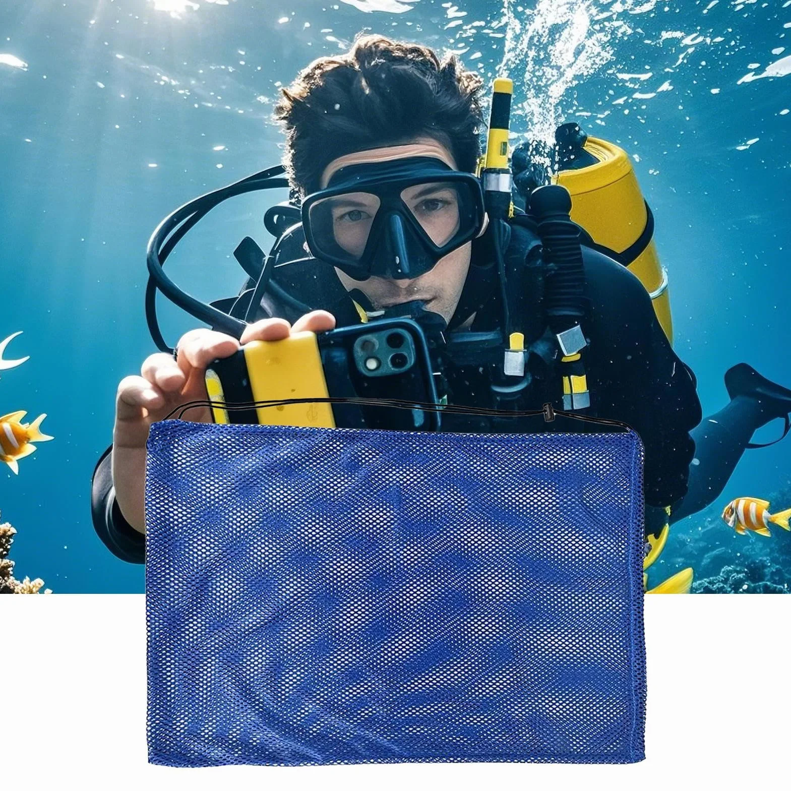 Bolsa Playa Malla 68x48 cm Organizador Extra Grande para Buceo Natación y Almacenamiento de Aletas