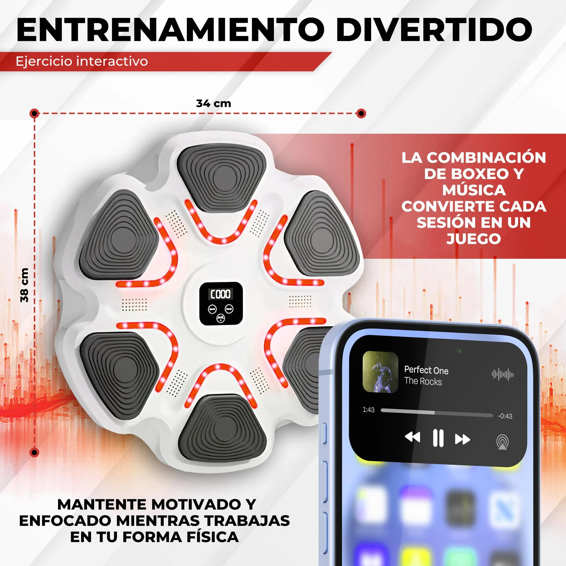 Arcanix Boxeo Pared Musical con Guantes de Boxeo - Maquina Boxeo Musical Pared Bluetooth Panel con Musica Punch Luces 9 Velocidades