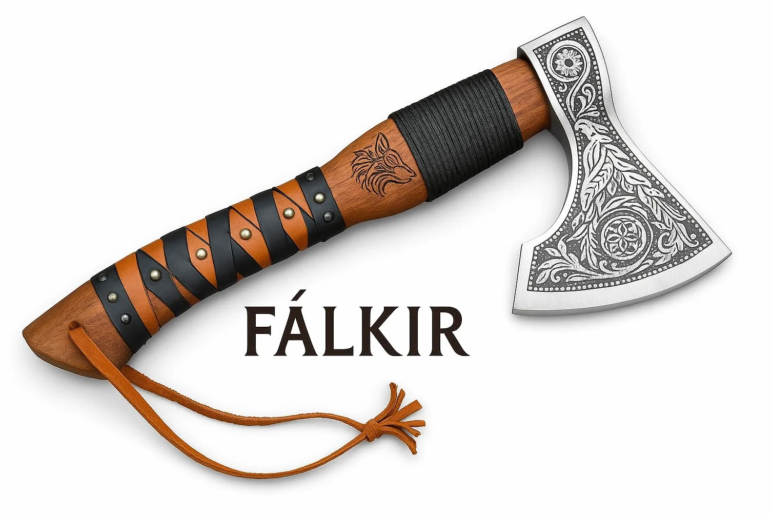 Novahaven Falkir Hacha de lujo forjada a mano acero inoxidable mango palo de rosa funda cuero camping vikingo bushcraft