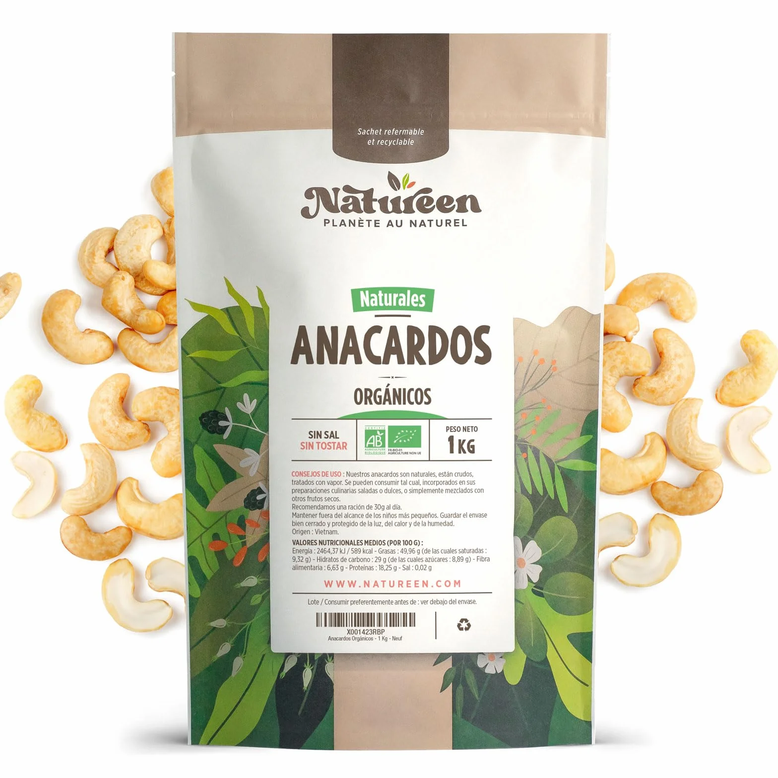 Anacardos Bio 1kg 100% Natural Sin Sal Sin Tostar
