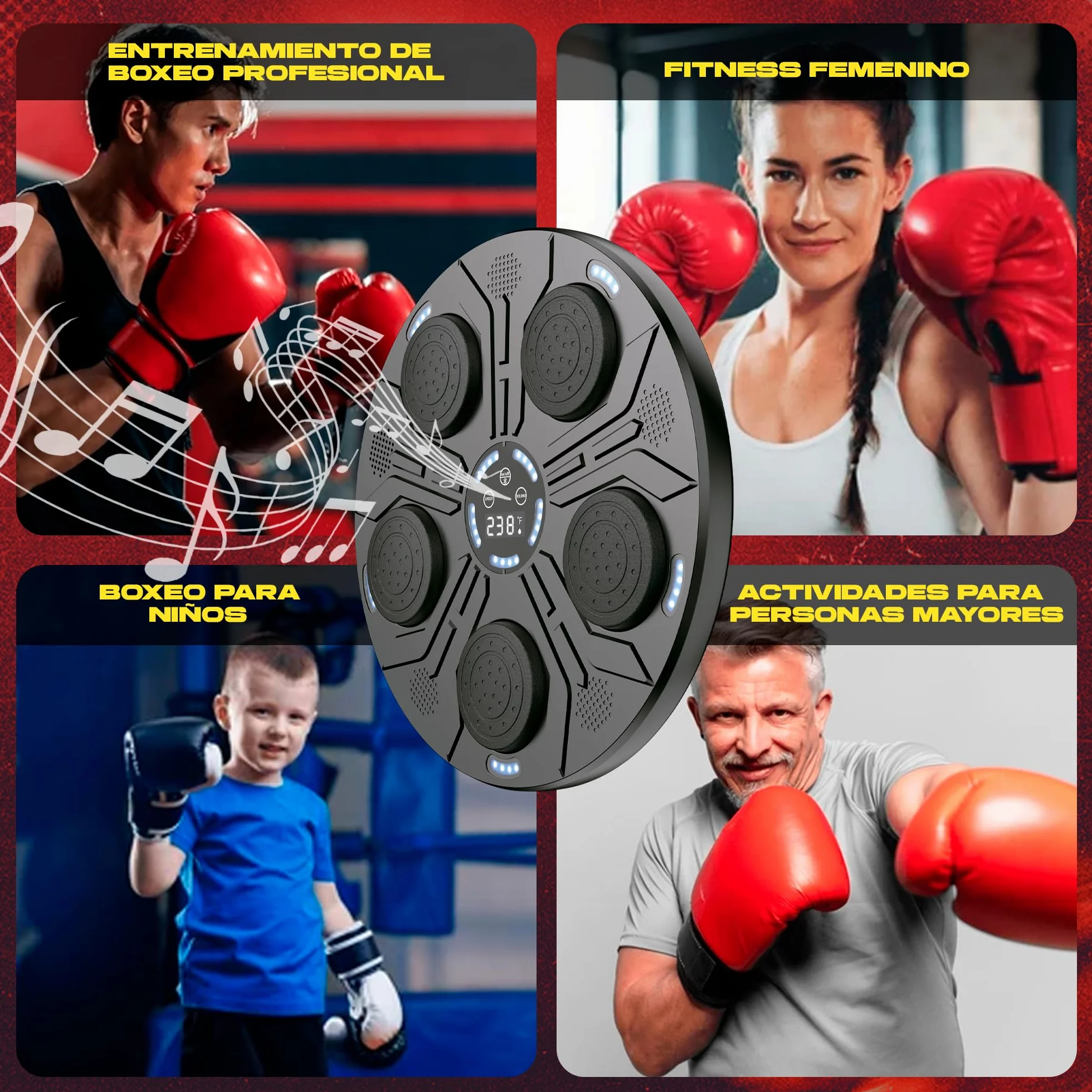 Simulador de Boxeo Inteligente con Bluetooth y Pantalla LED, 9 Modos de Entrenamiento, Luces RGB para Adultos y Niños