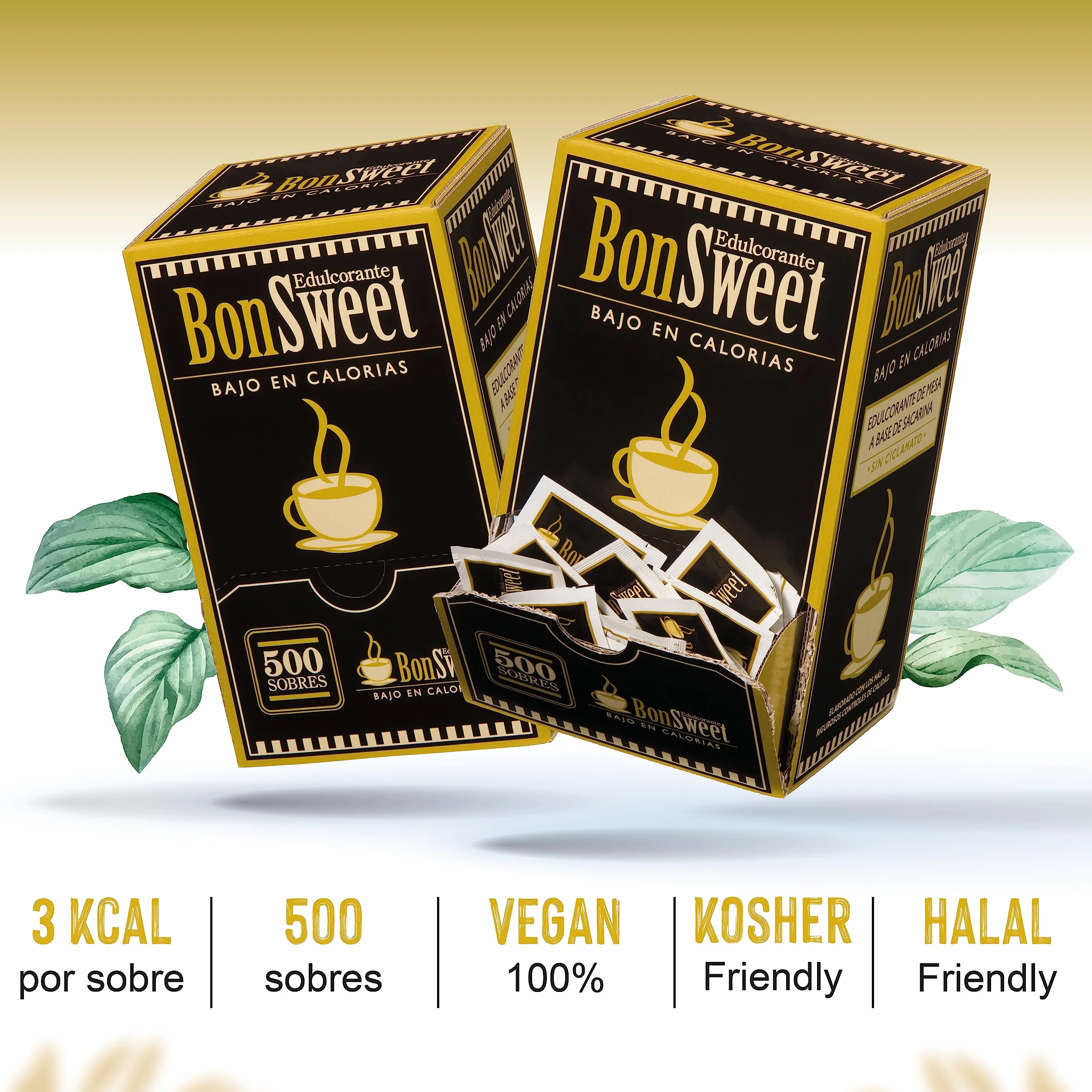 Castello since 1907 Edulcorante Bonsweet Sacarina Sin Ciclamato 500 Sobres | Monodosis | 1 sobre = 0.8g Azúcar | Bajo en Calorías | Ideal Café, Hostelería y Oficina - 400g