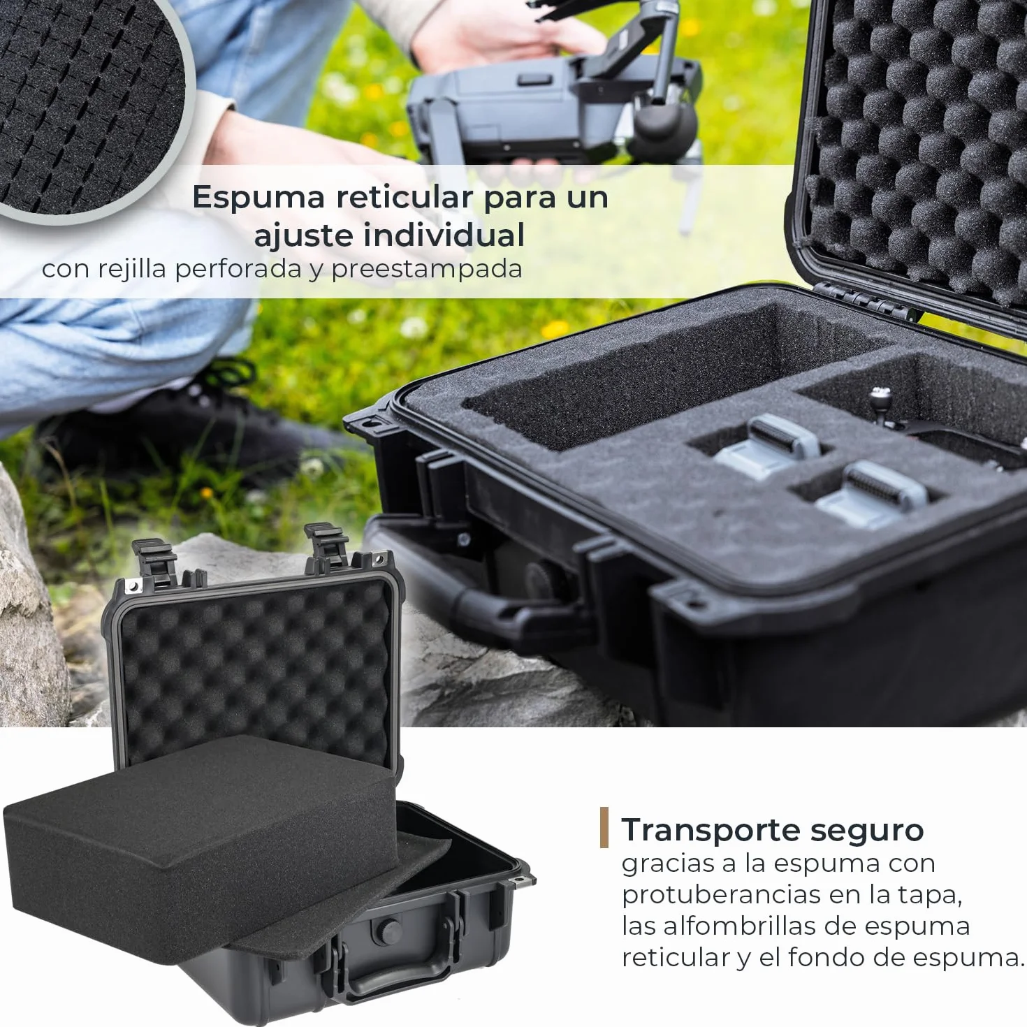 HMF Maletín Fotográfico Exterior Estuche Transporte Espuma Troquelada 34 x 29,5 x 15,5 cm