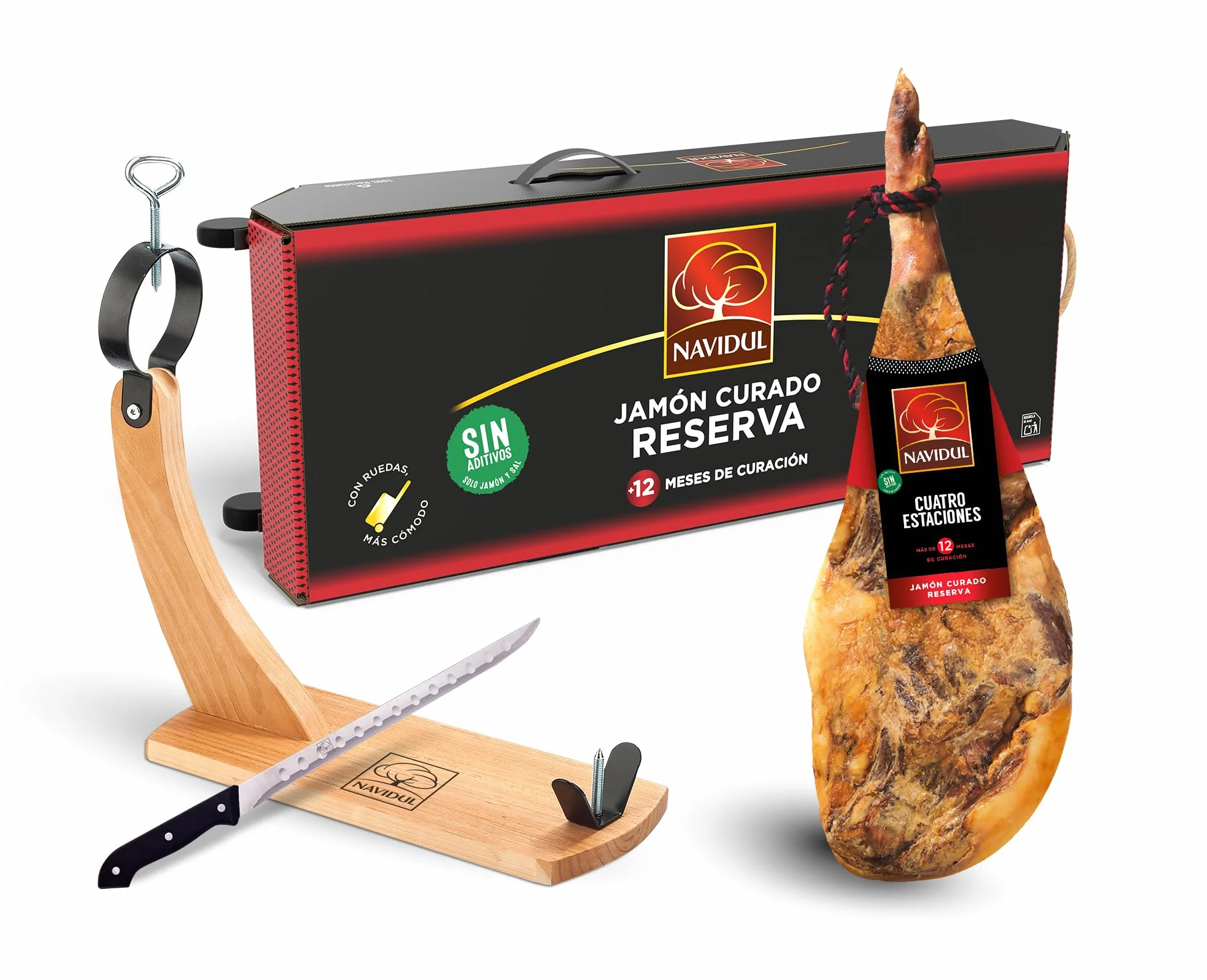 Navidul Jamón Reserva Cuatro Estaciones 7,2-8,2Kg z Jamonero i Cuchillo