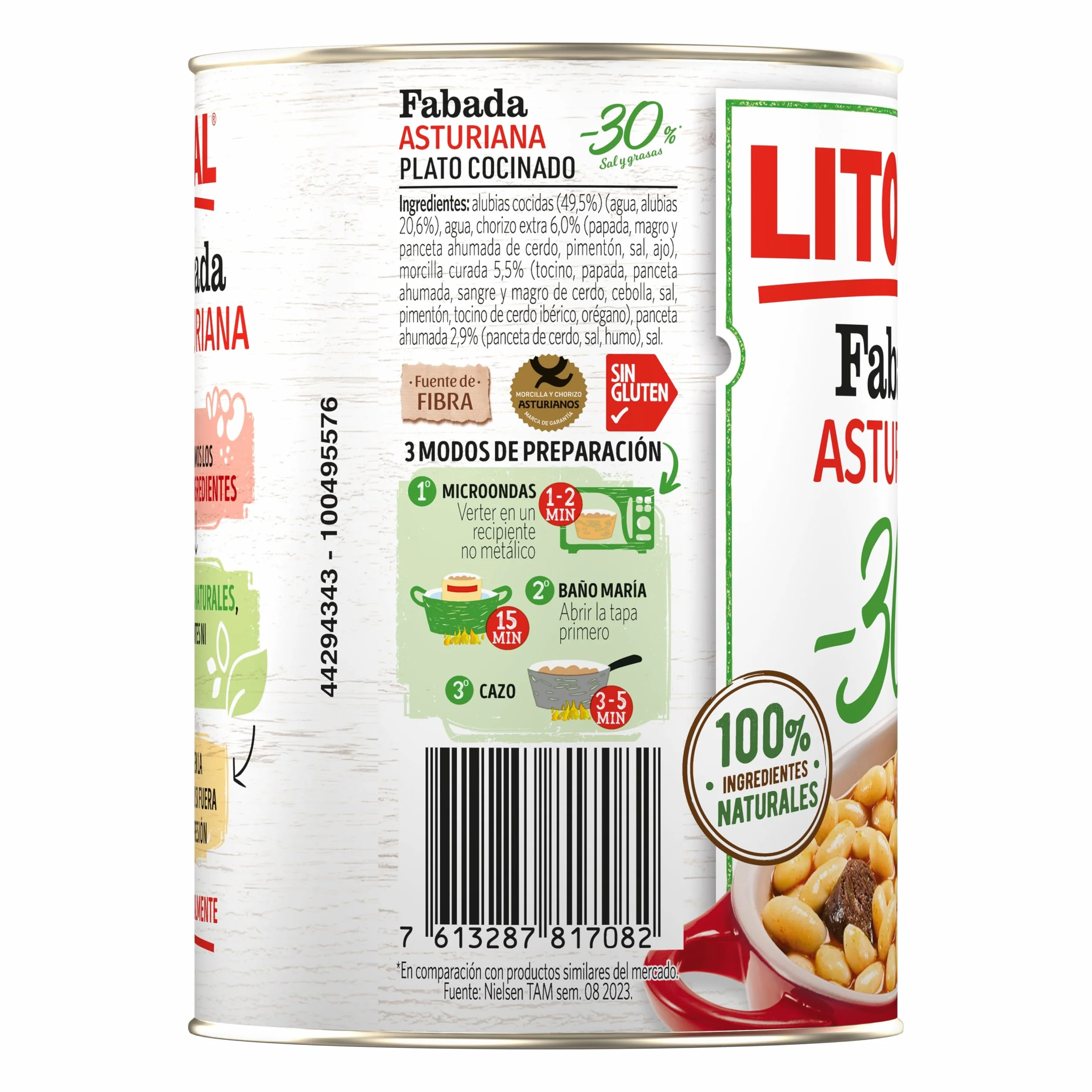 Litoral Fabada Asturiana -30% Sal y Grasa - Plato Preparado Sin Gluten - Pack de 10x420g - Total: 4.20kg