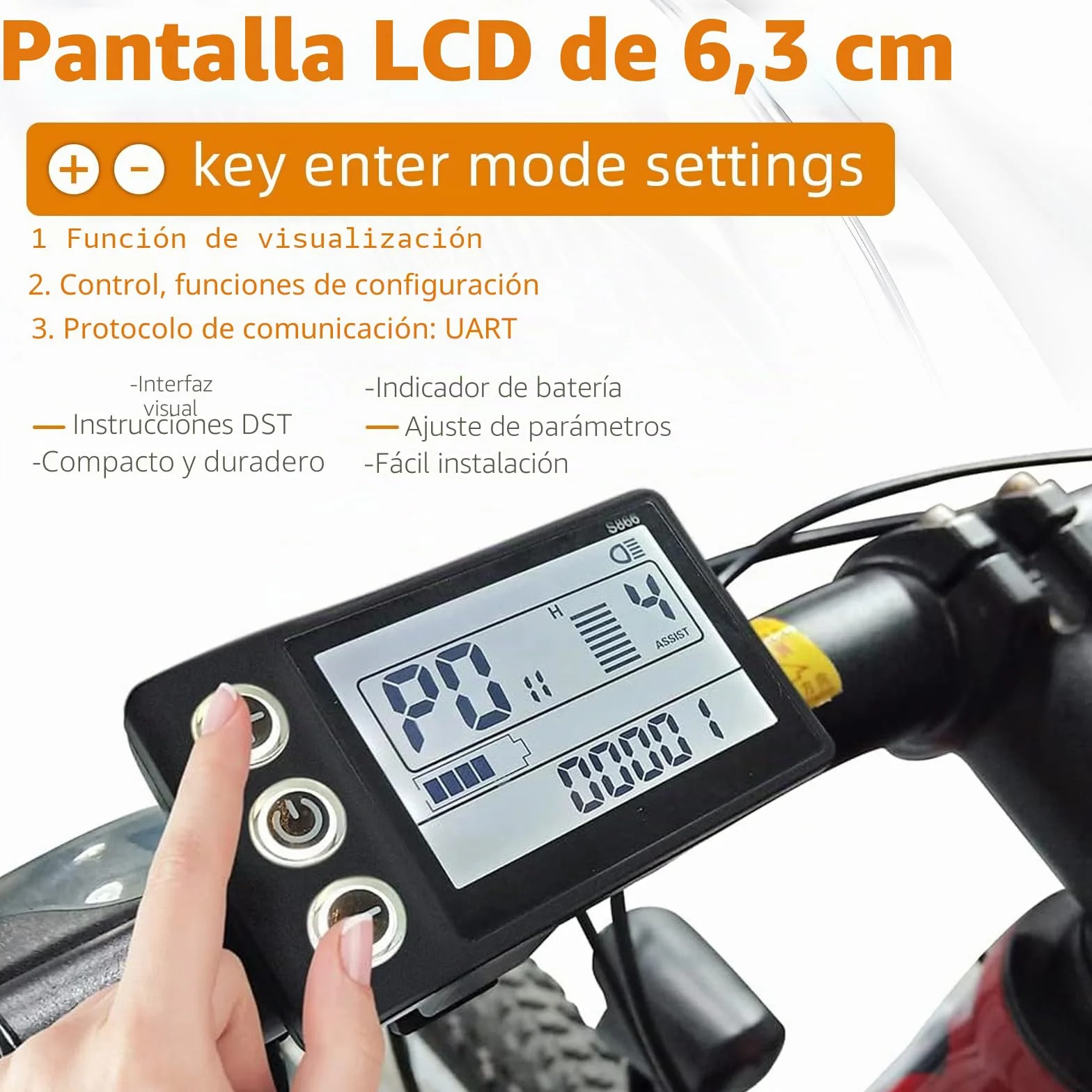 Pantalla LCD S866 para Bicicleta Eléctrica 5 Pines Impermeable 24V 36V 48V