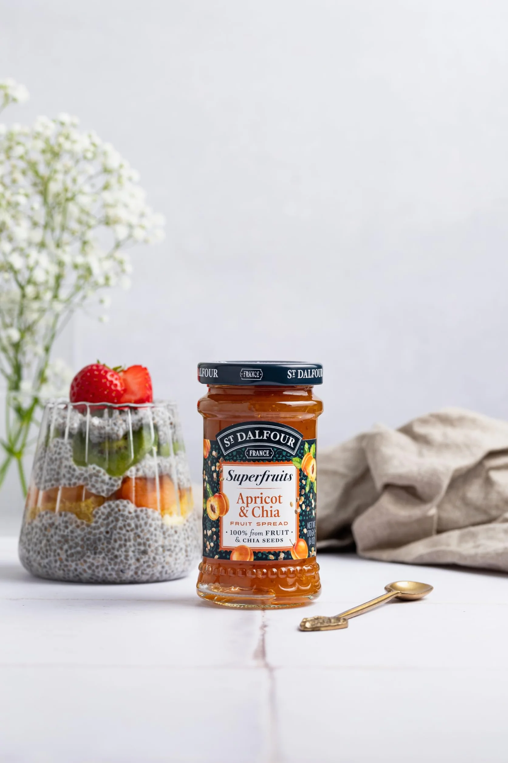 St Dalfour SUPERFRUITS ALBARICOQUE & CHIA | Fruta triturada | Mermelada natural 170gr | 100% fruta sin azúcares añadidos
