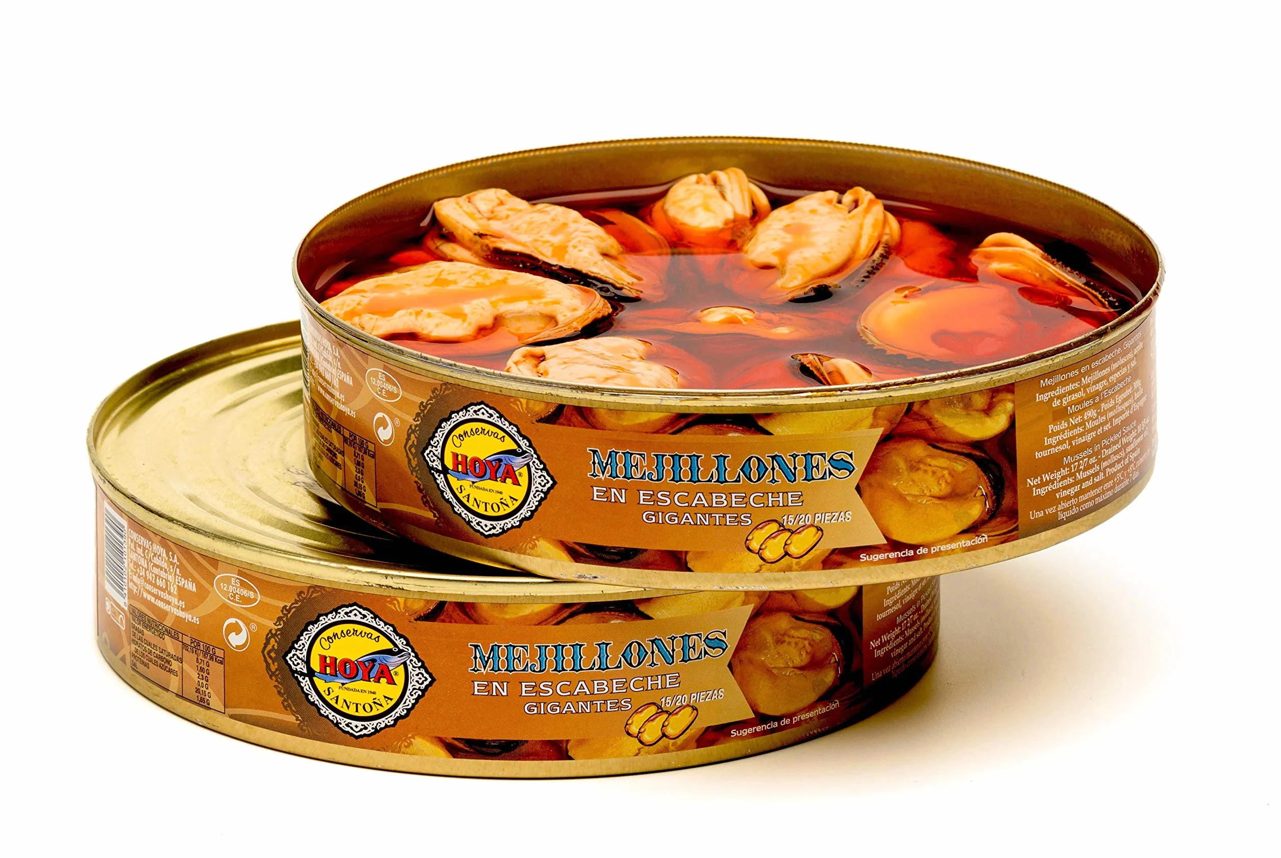Hoya Mejillones en Escabeche Grandes Pack 2x490g (980g) 20-30 piezas Conserva Gourmet