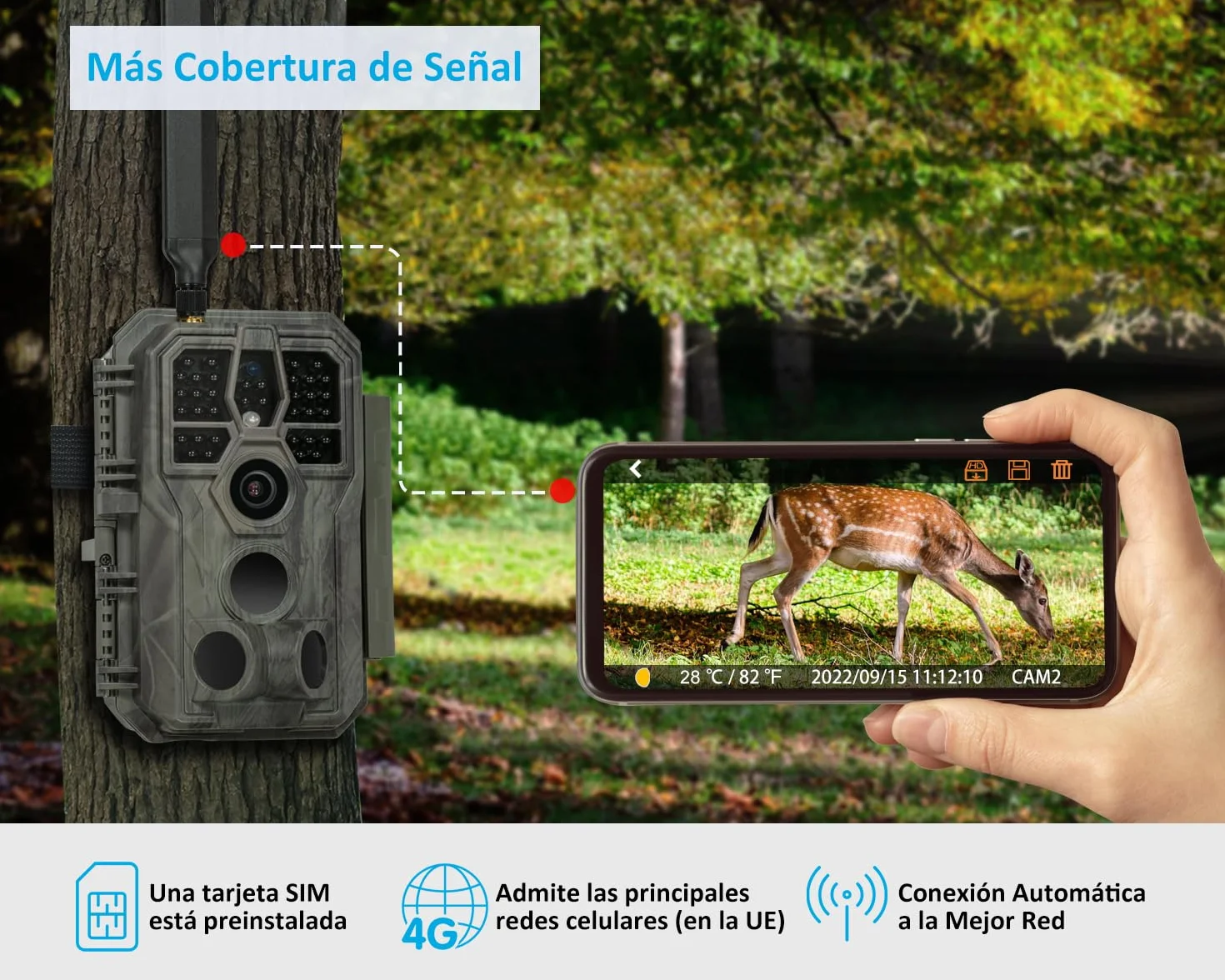 GardePro X50 Cámara de Caza 4G LTE 32MP 1296P H.265 Visión Nocturna 30m LED IR No-Glow