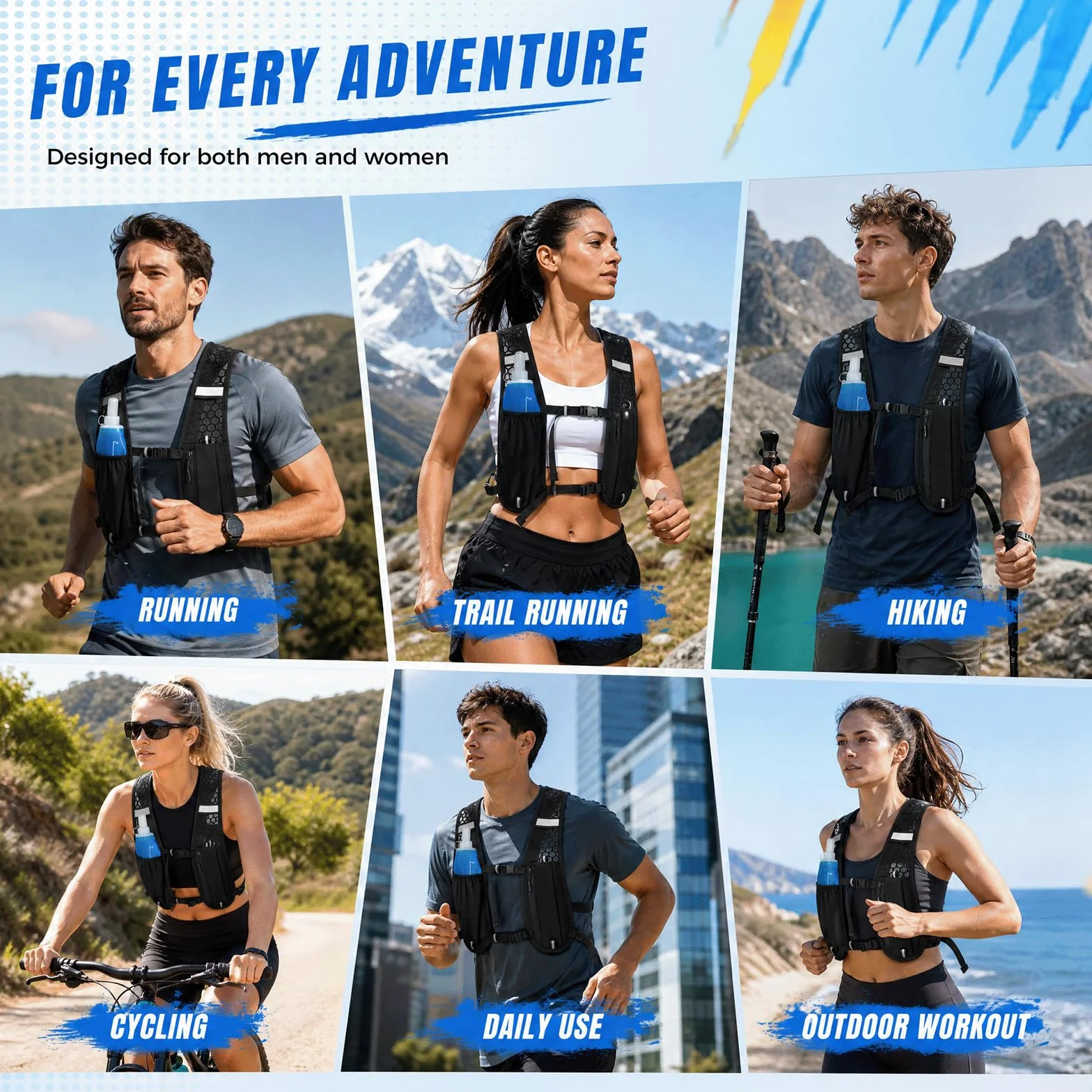 Chaleco Hidratación Trail Running con Soft Flask 500ml, Mochila Ligera Transpirable Reflectante para Hombre Mujer Maratón