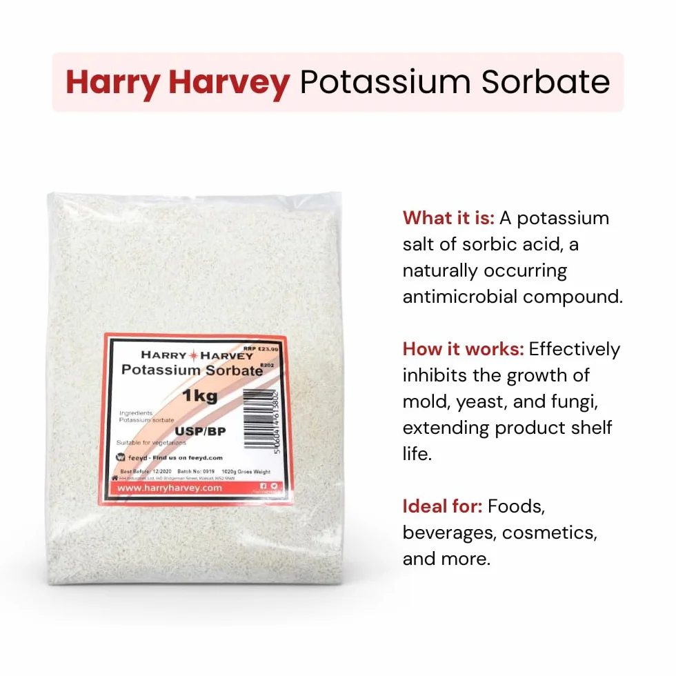 Sorbato de potasio de 1 kg E202 Back Vino, Pastel, Conservante de Alimentos, Tapón de Fermentación, Estabilizador