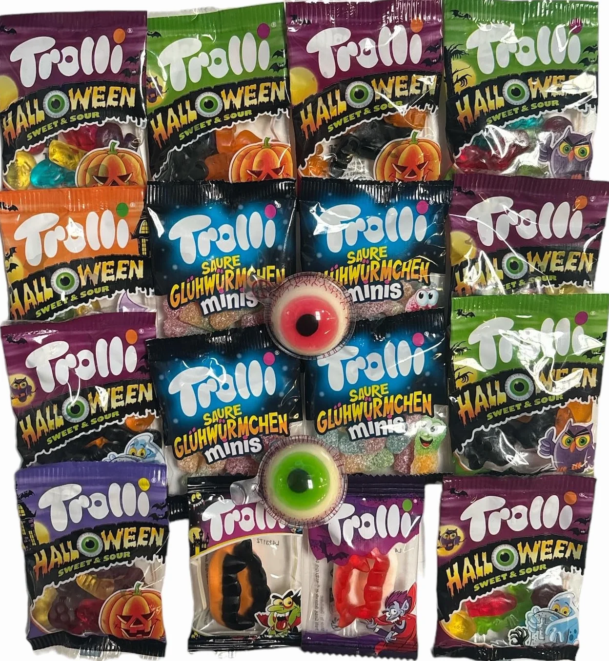 Party Mix Halloween Trolli, 18 Mini Bolsitas, Sin Gluten, 4 Variedades - Ideal para Halloween Decoracion, 350g