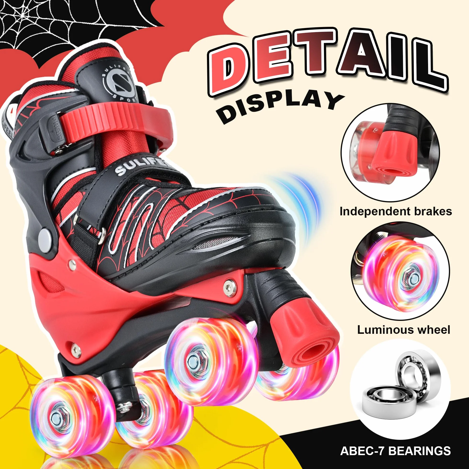Patines de ruedas ajustables para niños SULIFEEL con luces 4 tamaños