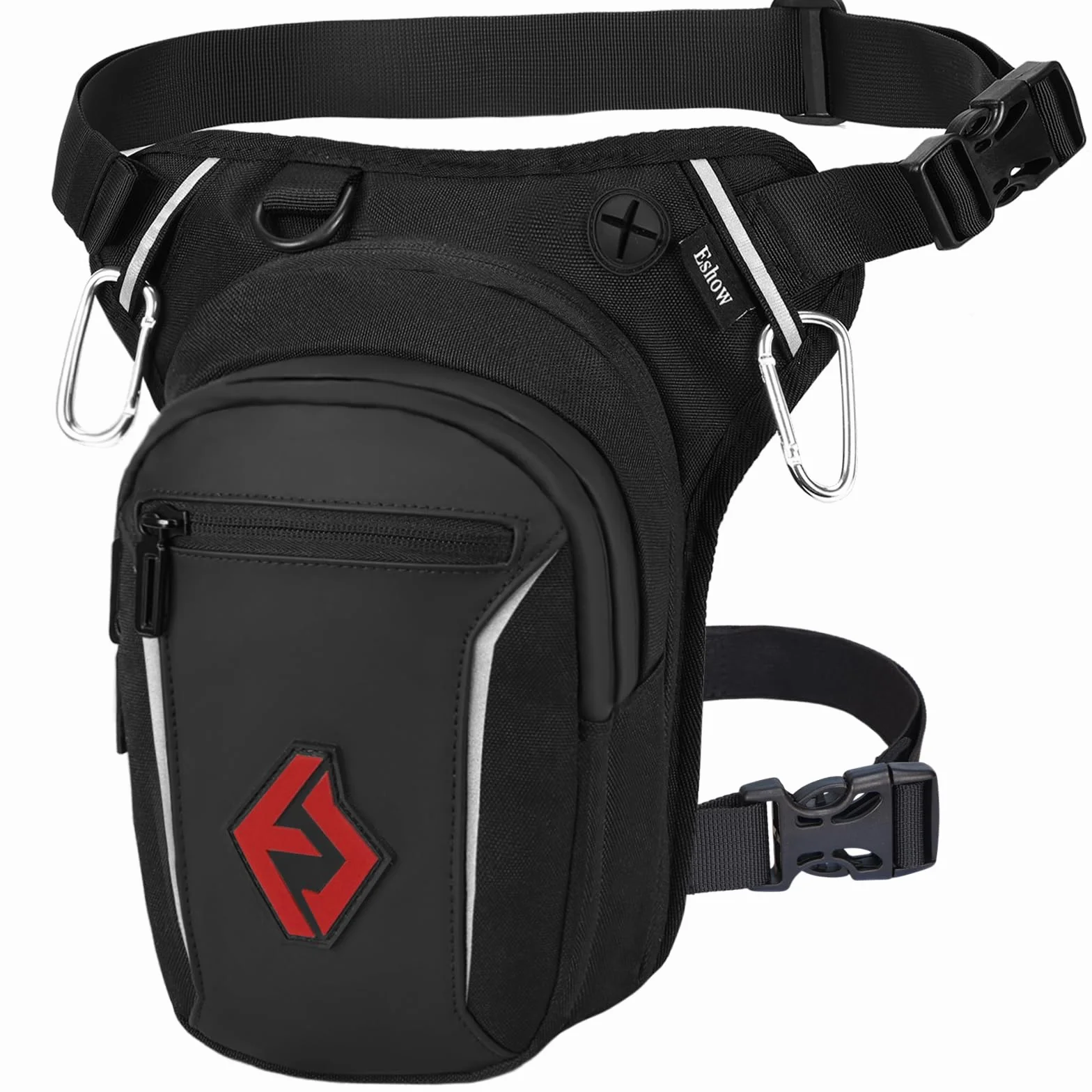 Eshow Pernera Moto Ampliable Bolsa Pierna Ajustable Tira Reflectante Viajes Senderismo Ciclismo Negro