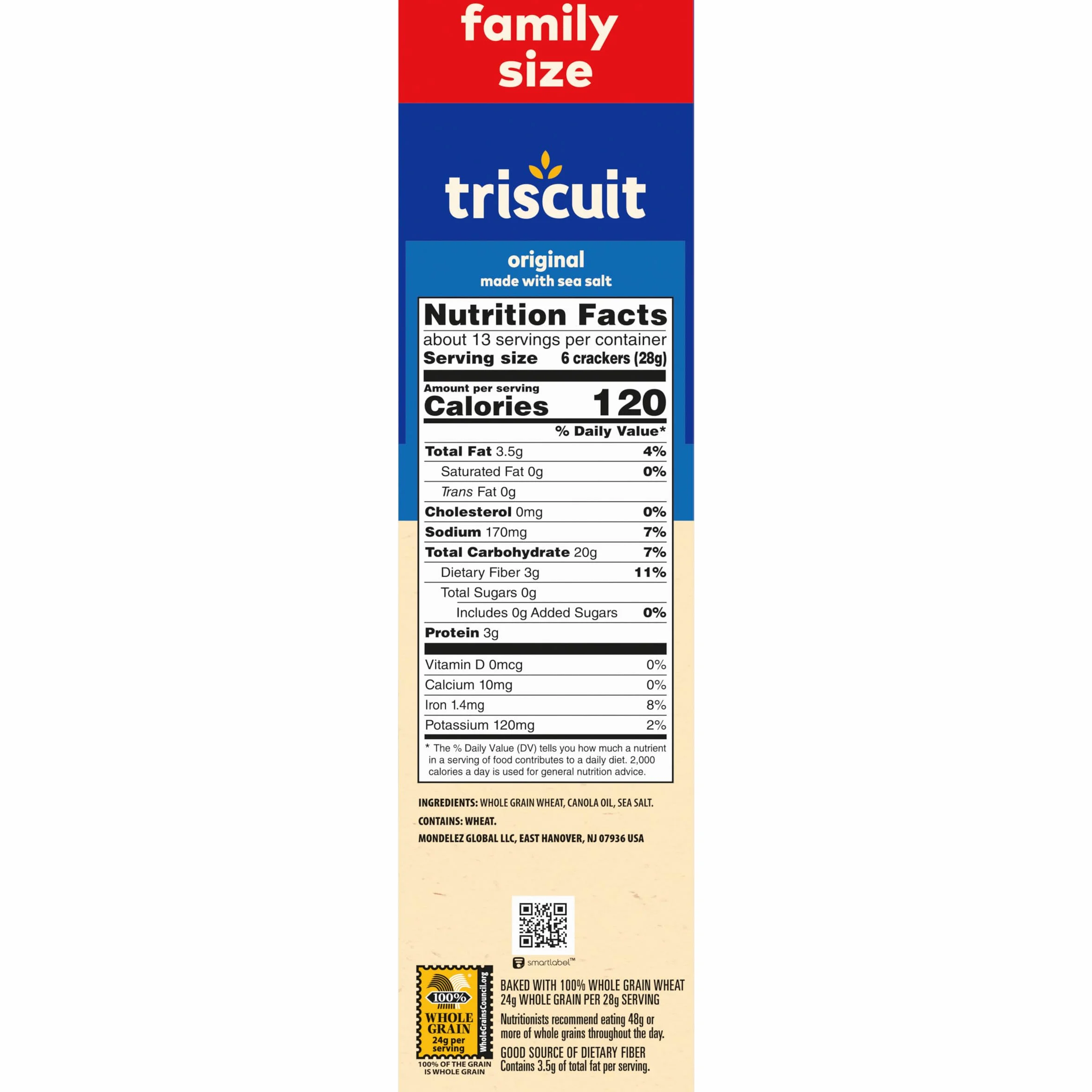 Original Whole Grain Wheat Crackers, Vegan, Family Size, 12.5 oz