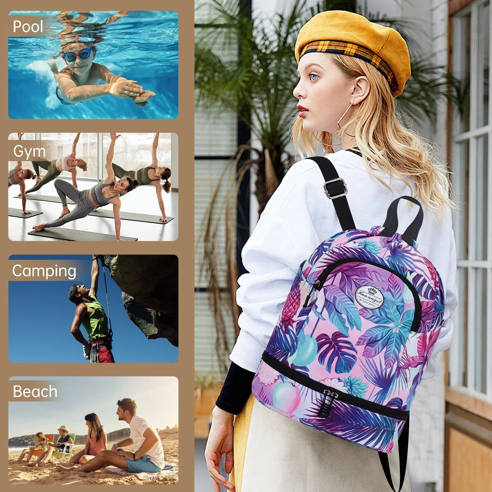 HUA ANGEL Mochila Deportiva con Cordón Ligera Gymsack Bolso de Cuerdas con Bolsillos para Viaje Playa