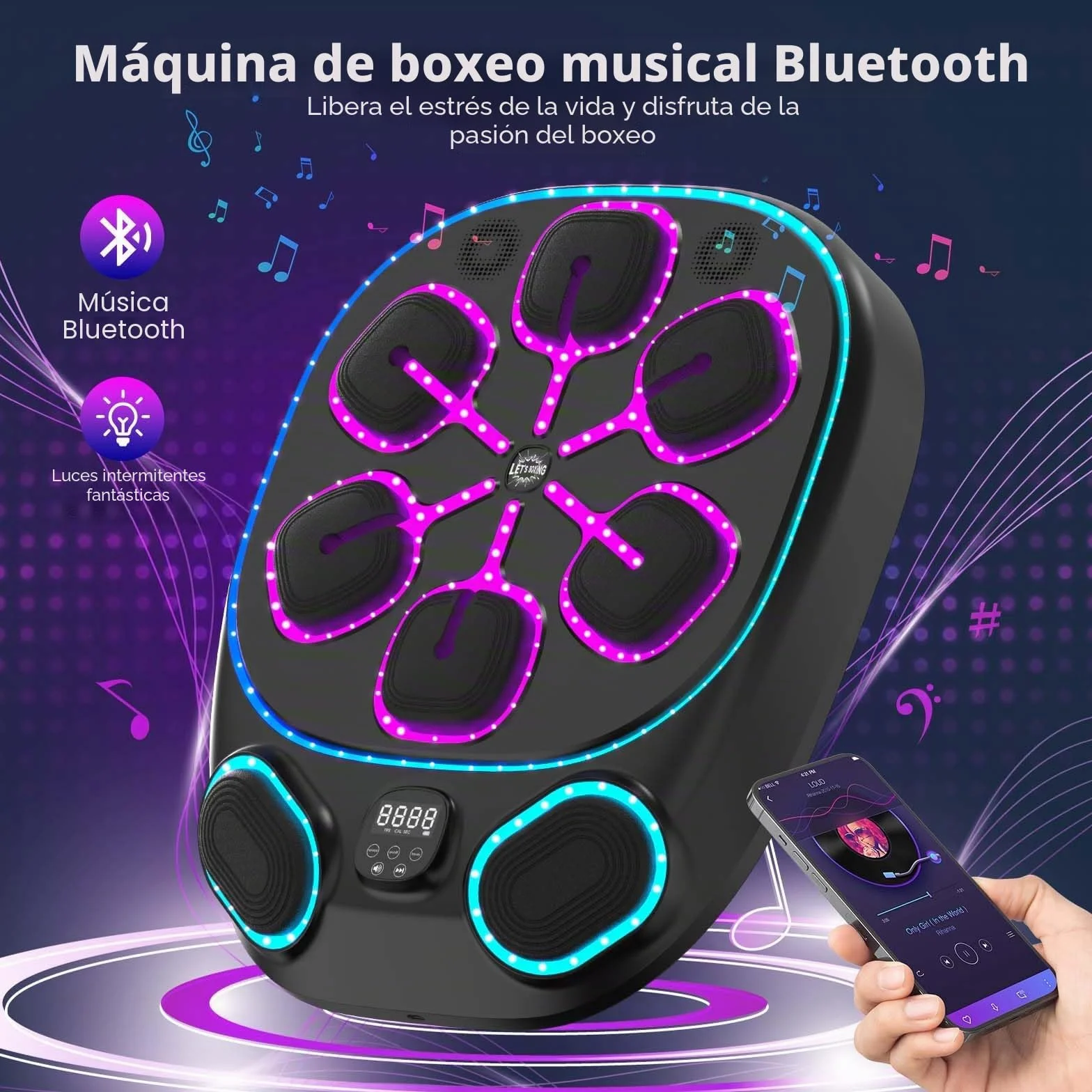 Máquina de Boxeo Musical con Luces LED Bluetooth 9 Modos de Velocidad para Niños y Adultos
