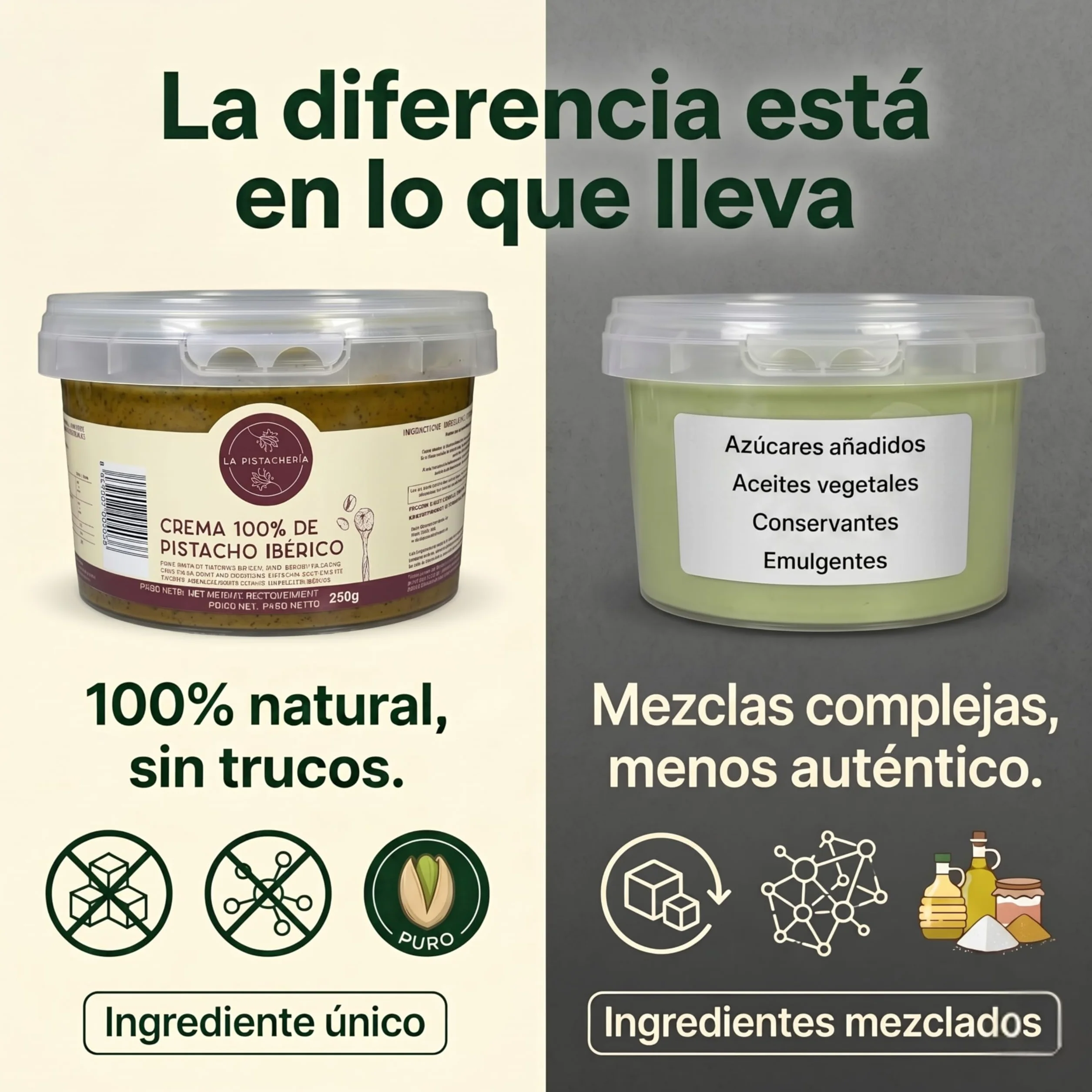 Crema 100% de Pistacho Ibérico – Pasta Pura de Pistacho Natural sin Azúcar ni Aditivos – Textura Cremosa para Postres, Repostería, Desayunos y Recetas Saladas - La Pistachería (250 gr)