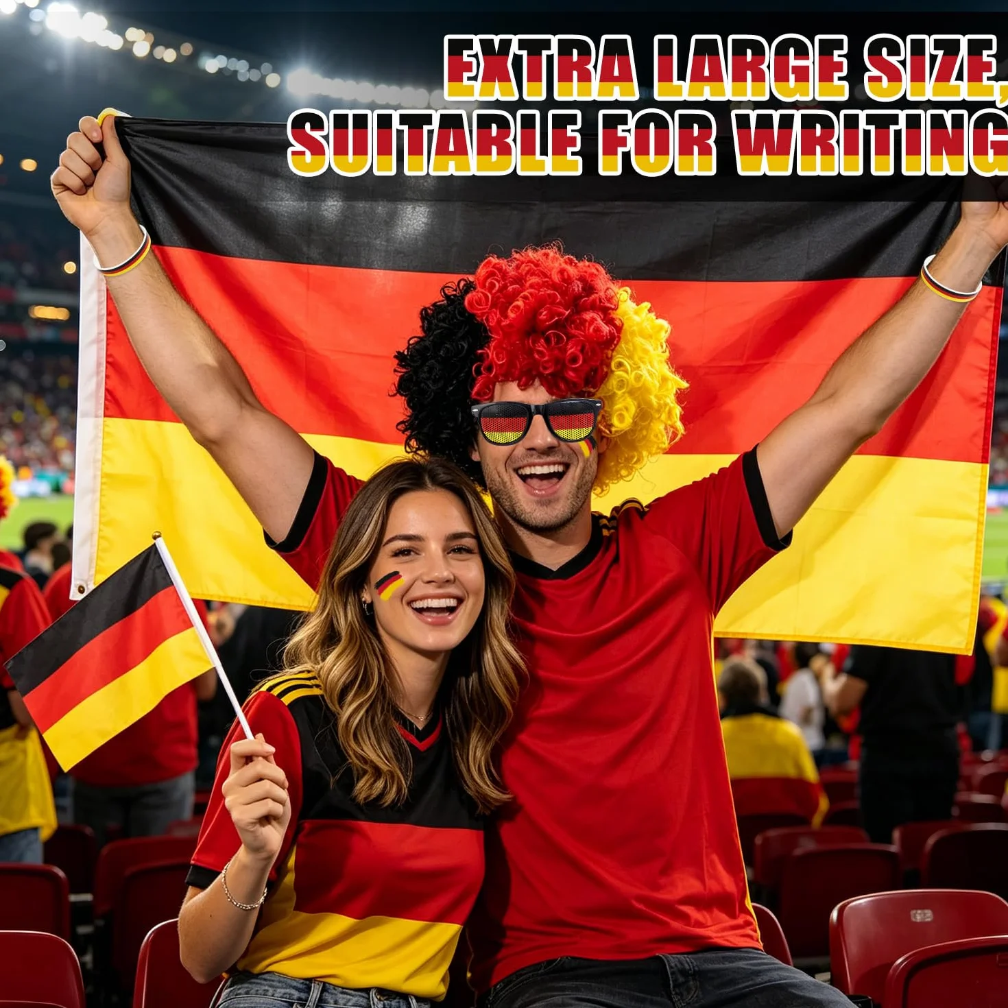Alemania Decoración Mundial Fútbol 2026 Paquete 8 Artículos Gafas Sol Lápiz Maquillaje Bandera Pulsera Peluca