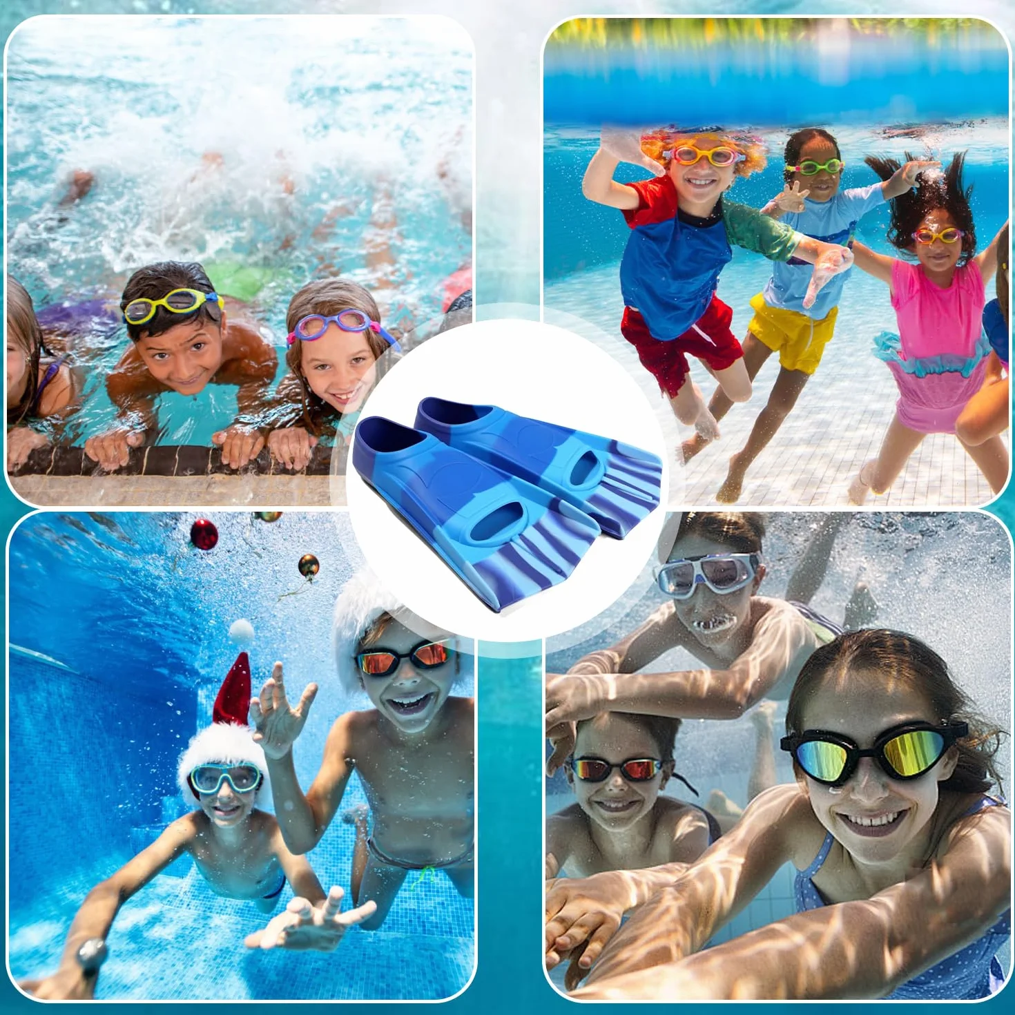 Aletas de natación para niños, silicona cortas, entrenamiento natación regazo, azul oscuro