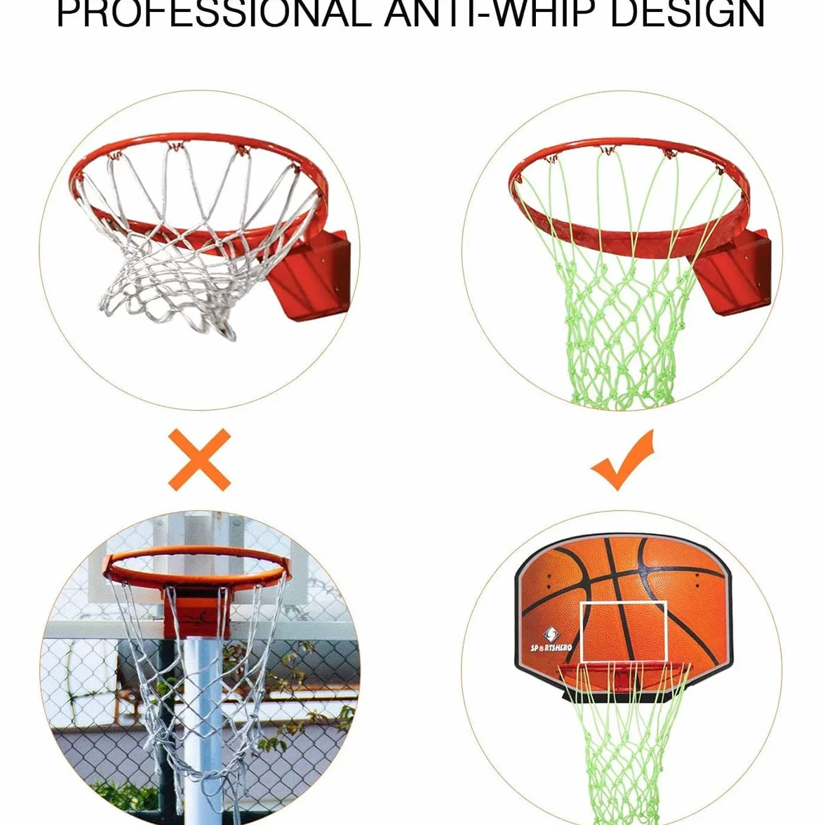 Red de baloncesto que brilla en la oscuridad WANGCL, 12 bucles, tamaño estándar, resistente, alimentada por el sol