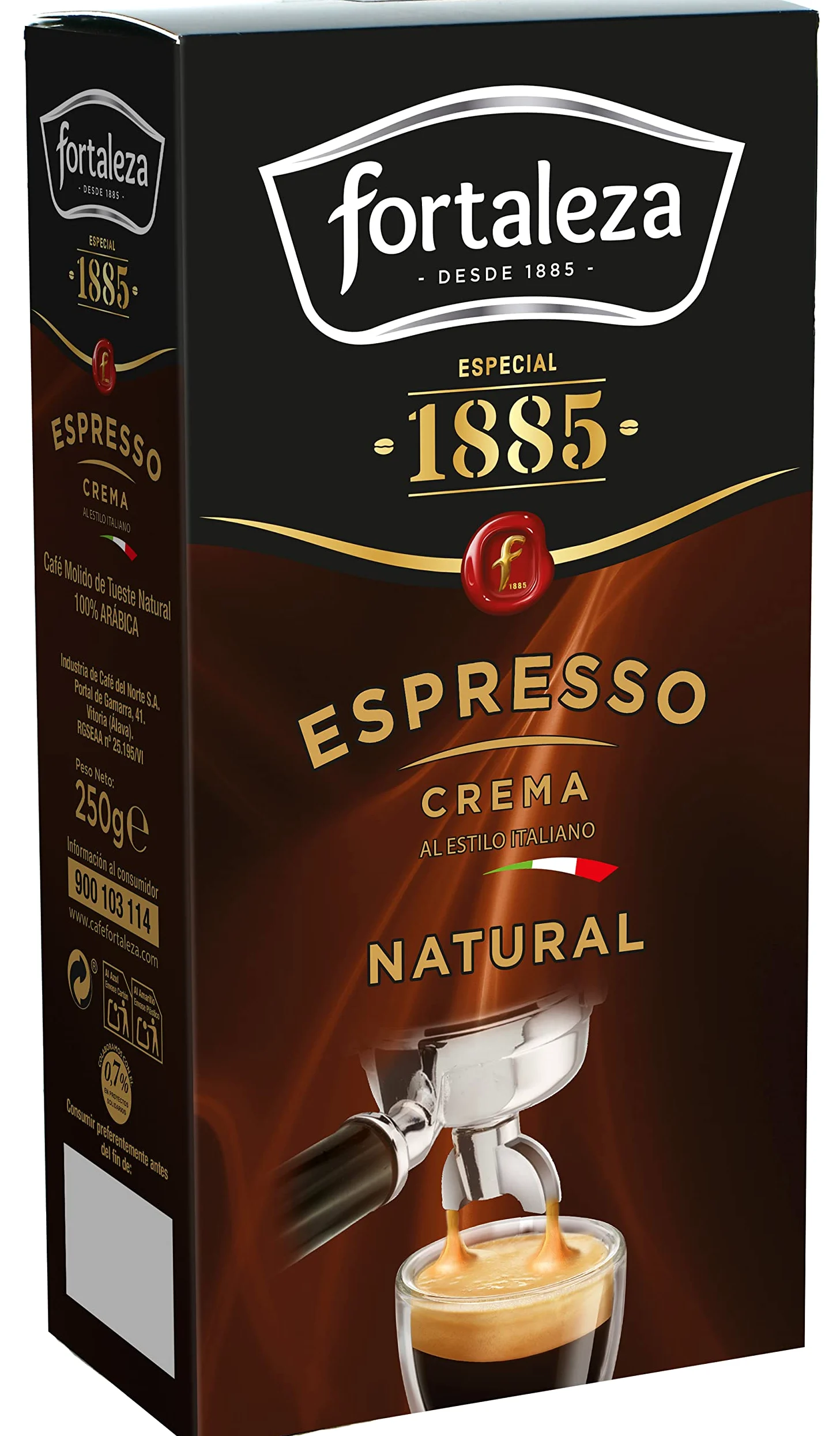 CAFÉ FORTALEZA Café Molido Espresso Natural Intensidad Media 100% Arábica - Pack 8 unidades Total 2 Kg
