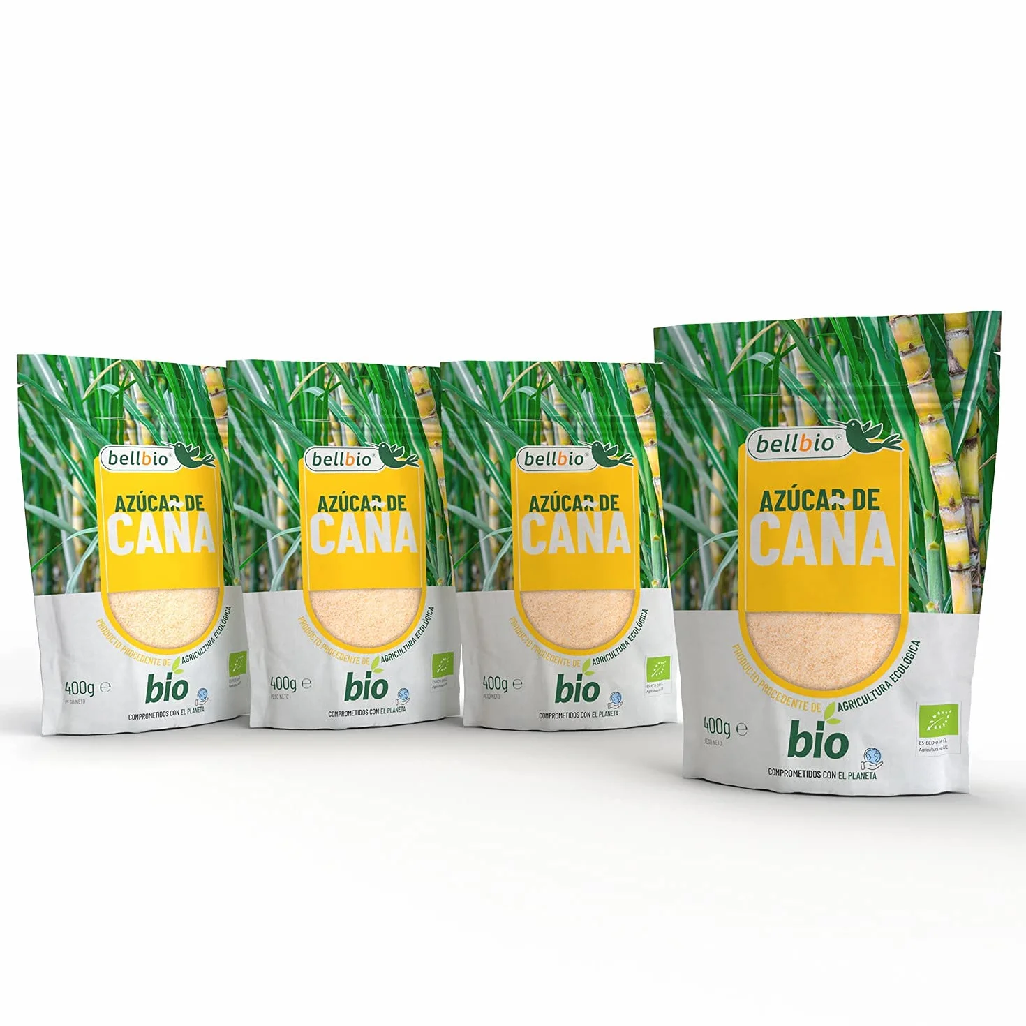 4x400g BELLBIO Azúcar de caña integral ecológico. Edulcorante 100% natural.