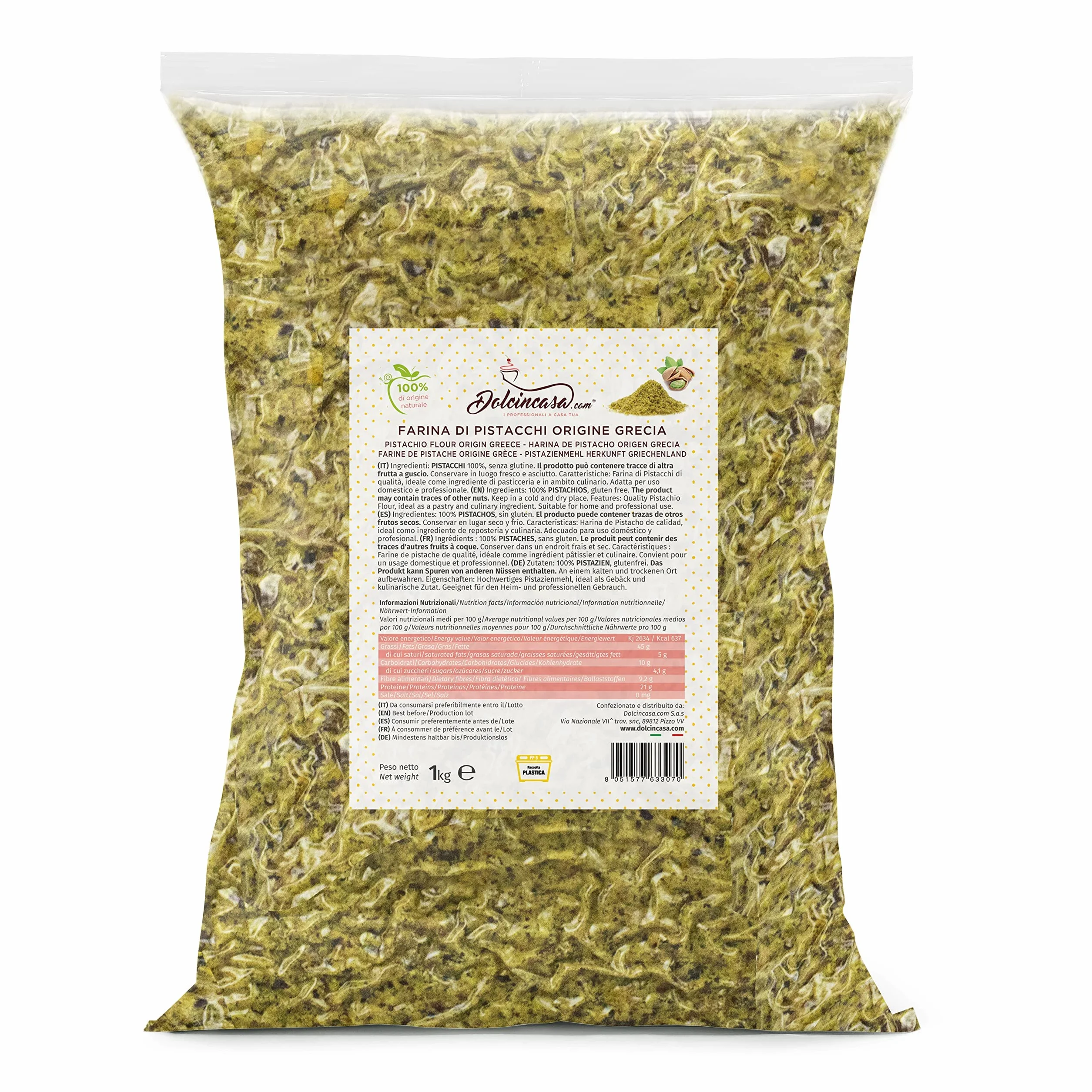 Dolcincasa.com Harina de Pistacho Pistacho triturado en polvo para uso doméstico o profesional Sin Gluten