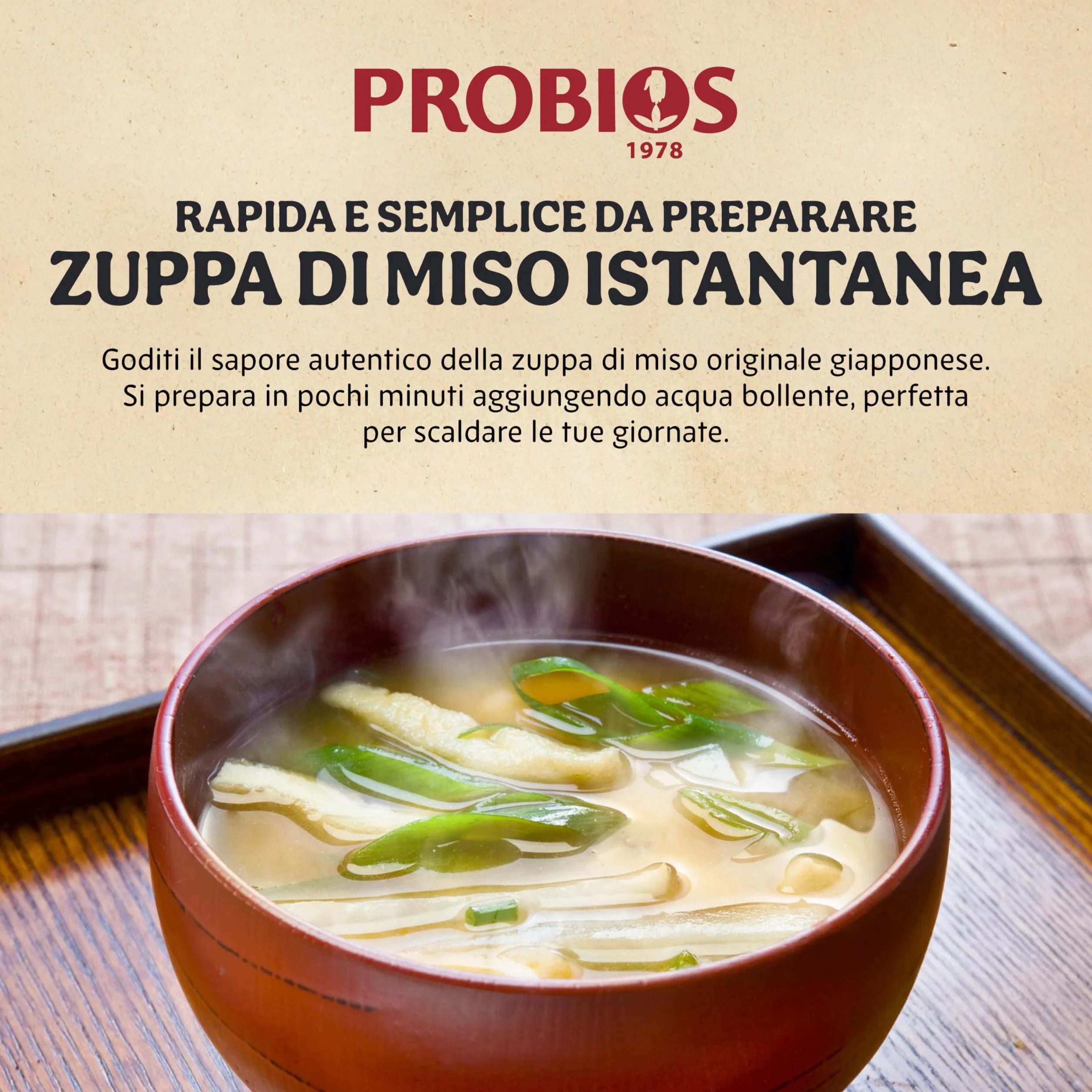 Probios Sopa de miso roja instantánea con algas Wakame bio embalaje (4x10g) 40g