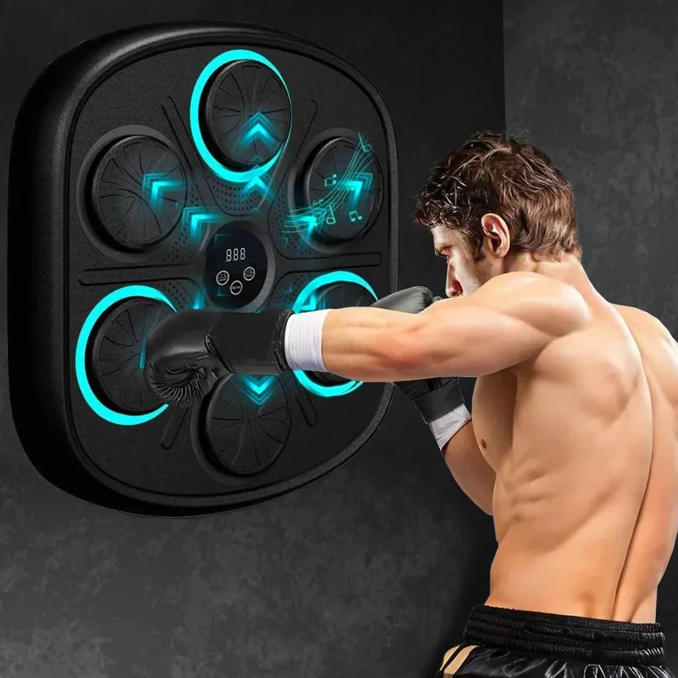 Maquina Boxeo Musical Pared Bluetooth 9 Velocidades Recuento Golpes Luces Ritmo Musica Incluye Guantes