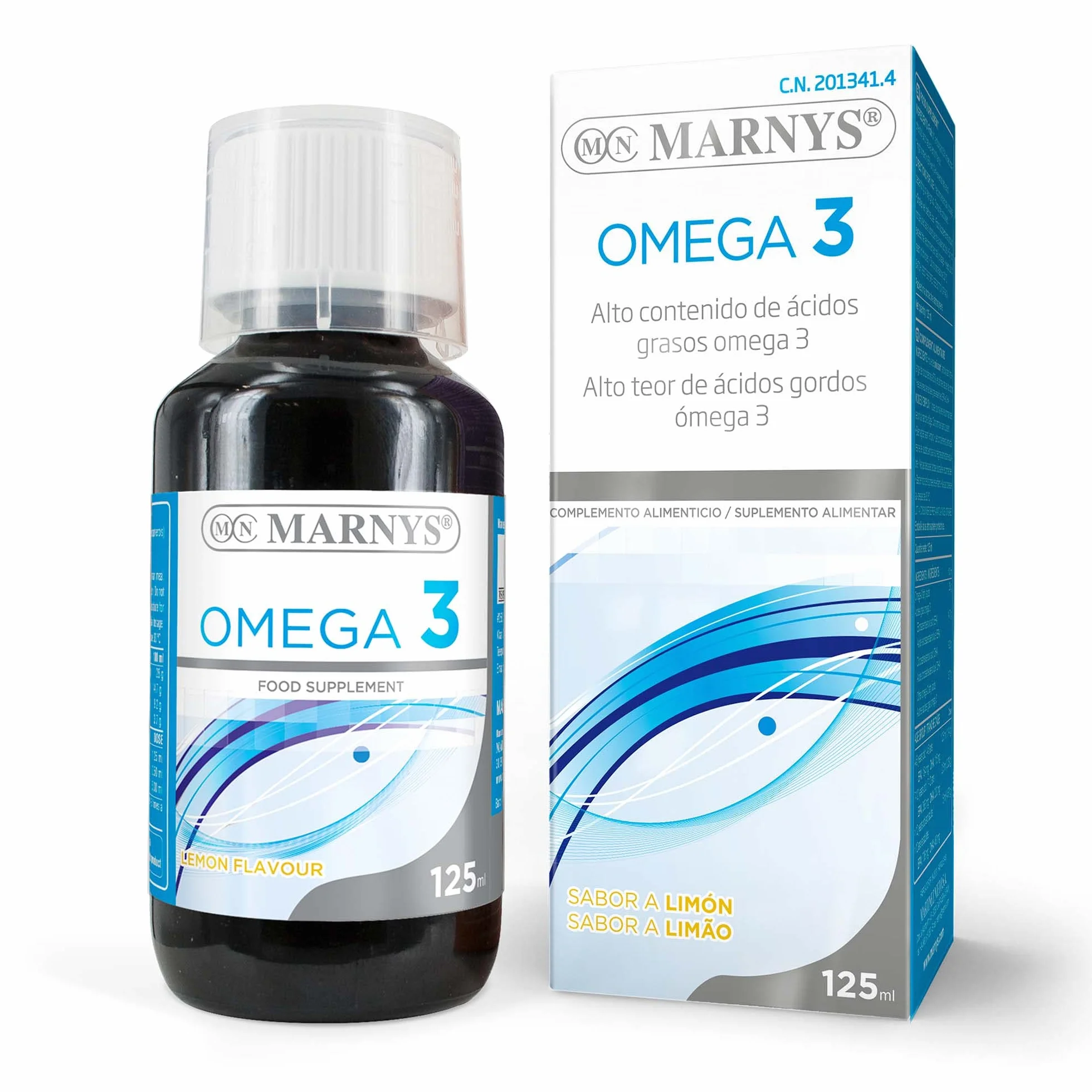 Marnys OMEGA 3 - Formato Líquido y con Sabor a Limón - Facilita la función Cardíaca y Neurológica -Botella 125 ml 258 g