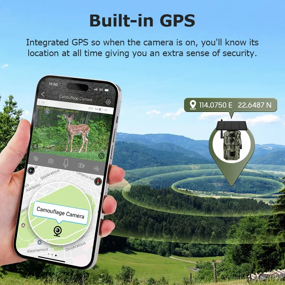 Cámara Fototrampeo 4G con GPS, Solar, Batería, SD 32GB, Visión Nocturna HD, IP66, Compatible con App UBox Pro y UCon (Verde)