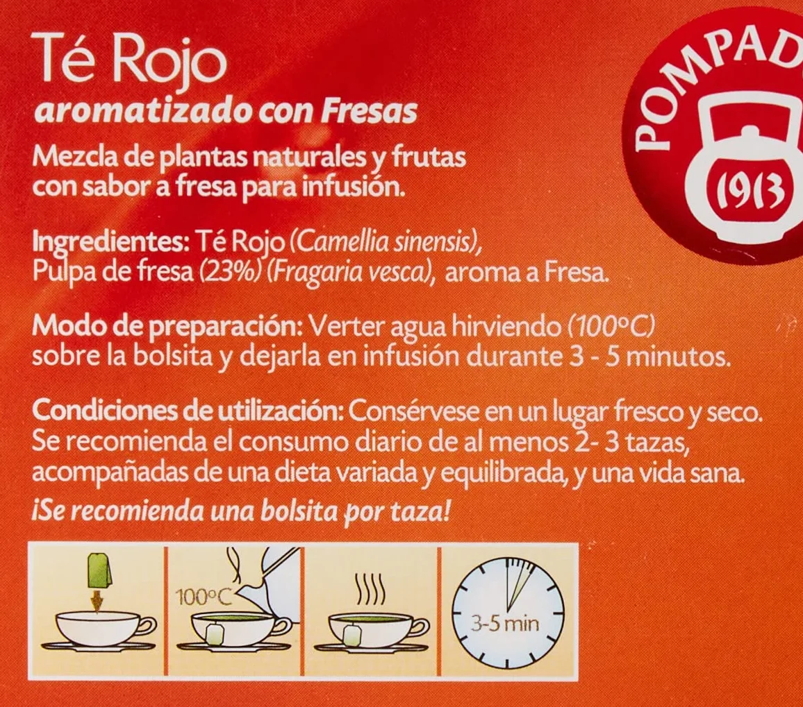 Pompadour Té Rojo con Fresas - 20 Bolsitas