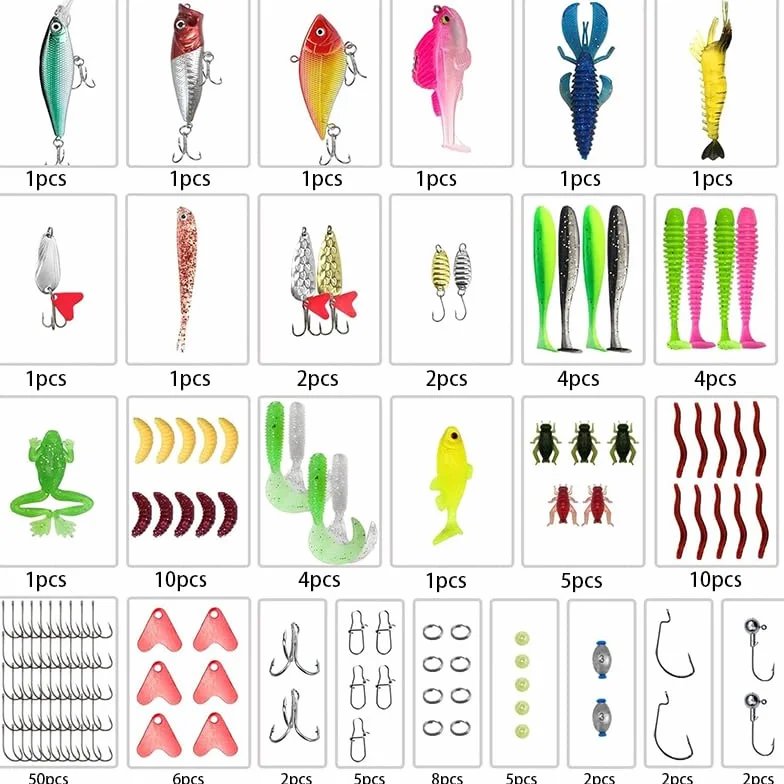 Kit de Señuelos de Pesca 133 Piezas, Set de Cebos Artificiales con Caja, Señuelos para Spinning, Río y Mar
