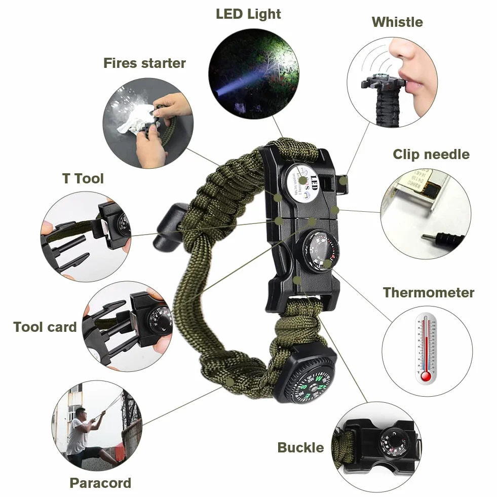 Flintronic Pulseras de Supervivencia al Aire Libre, 2PCS 5 en 1 Paracord Bracelets, Camuflaje