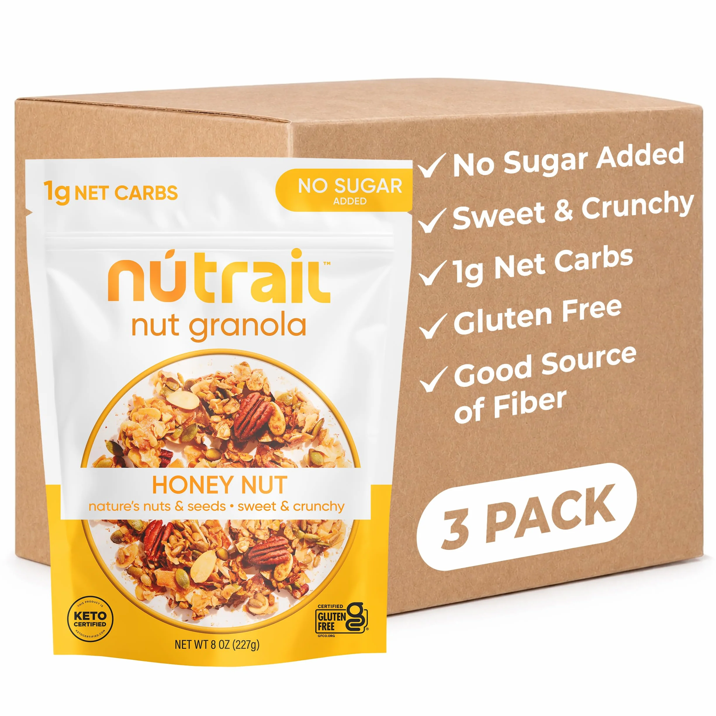 NuTrail Juego de 3 cereales de nuez, sin azúcar añadido, keto, bajo en carbohidratos, sin gluten, sin cereales, desayuno saludable, 237 ml