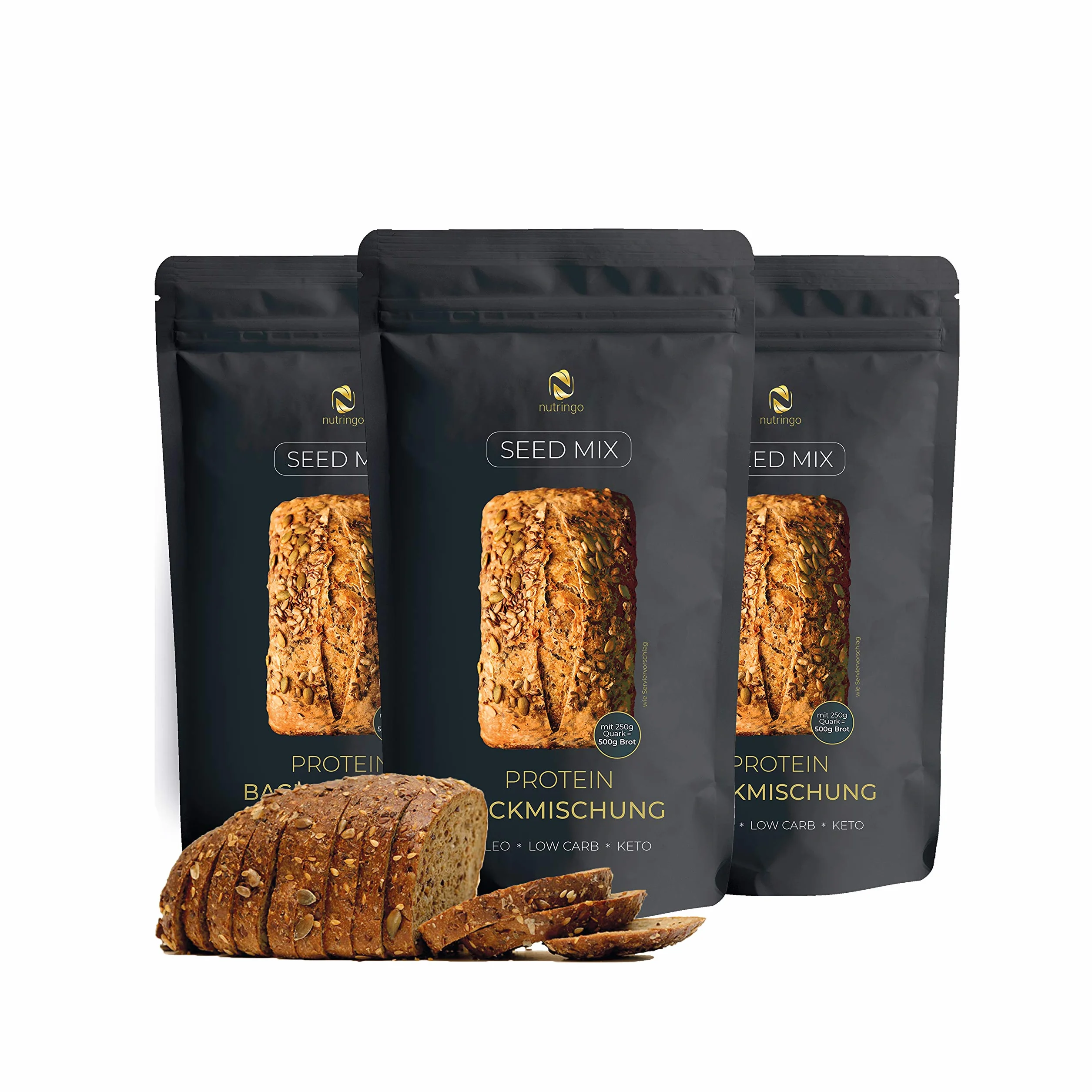 Seed Mix - Mezcla para hornear pan de proteínas 3x200g. | para 1,65 kg de pan | 4g. carbohidratos | Sin cereales | Sin gluten | Para Paleo, Keto baja en carbohidratos | Apto para diabéticos