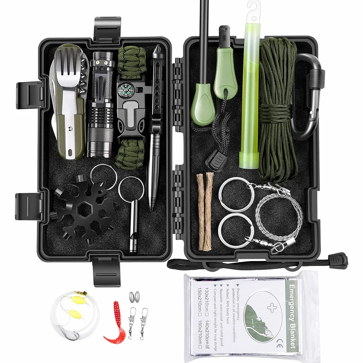 Kit de Supervivencia 15 en 1 Multifuncional Bolsa de Emergencia para Viajar Caminar Acampar