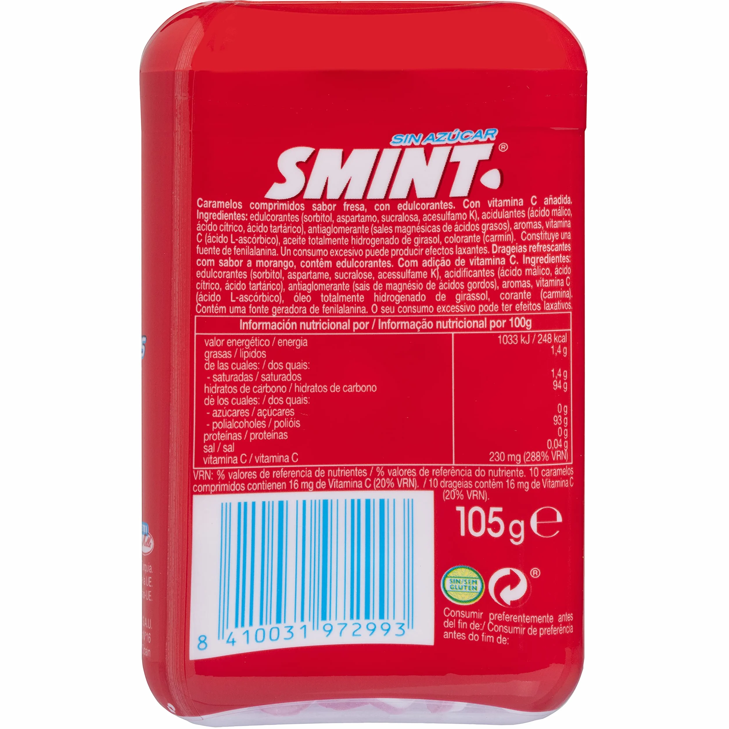 Smint Bote Ahorro Fresa, Caramelo Comprimido Sin Azúcar - 8 unidades de 150 comprimidos (Total 840 gr.)