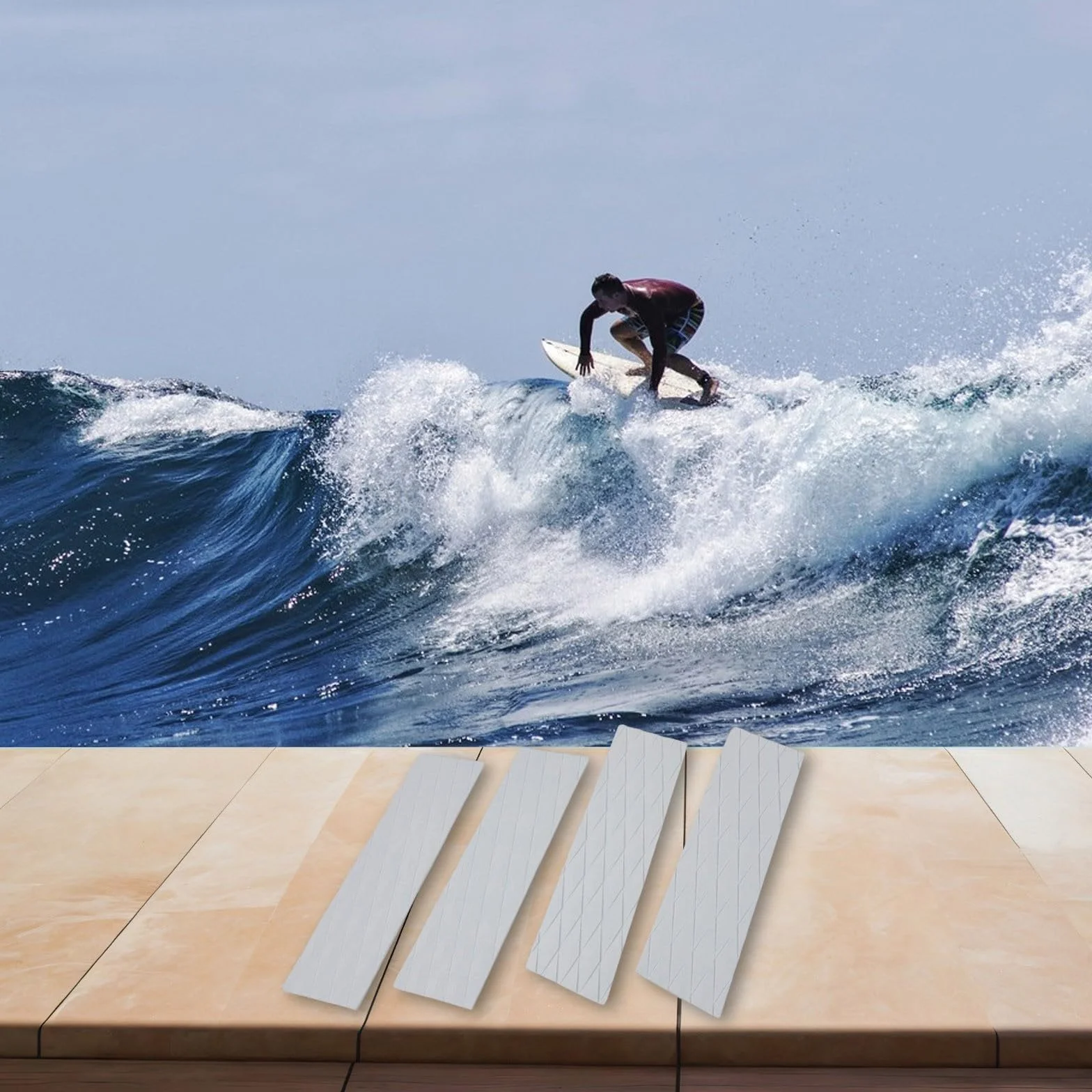 Alfombrillas antideslizantes de EVA para tablas de surf, acanaladas con respaldo, blanco