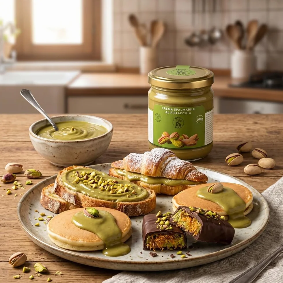 Veggy Duck - Crema de Pistacho (200g) | Con 45% Pistachos | Sabor Dulce | Comida Artesanal Italiana Gourmet | Ideal para Desayunos y Postres
