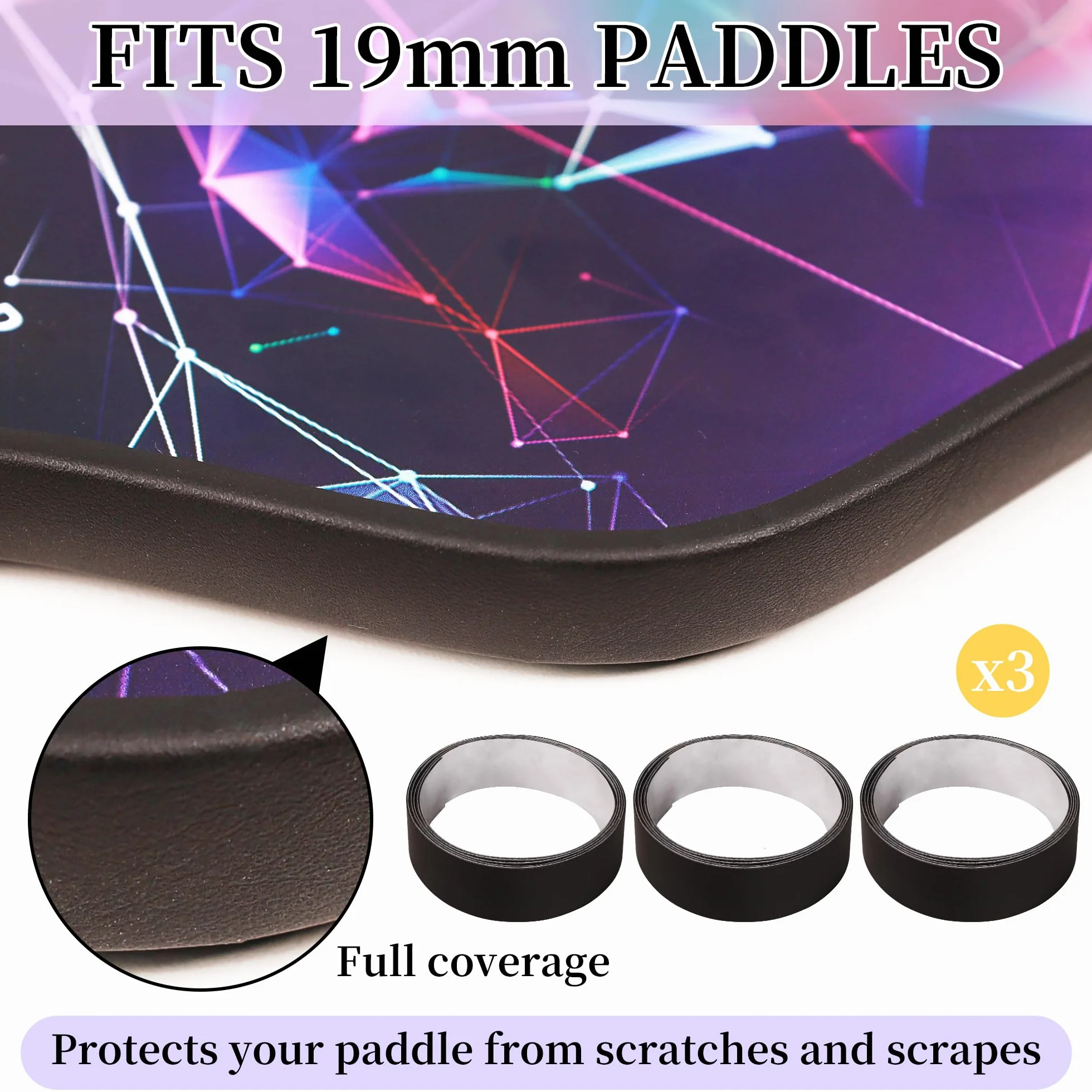 BOOMCLAP 3 Cintas Protectoras de Paleta de Pickleball 1.02 Pulgadas Protección de Borde Deportivo