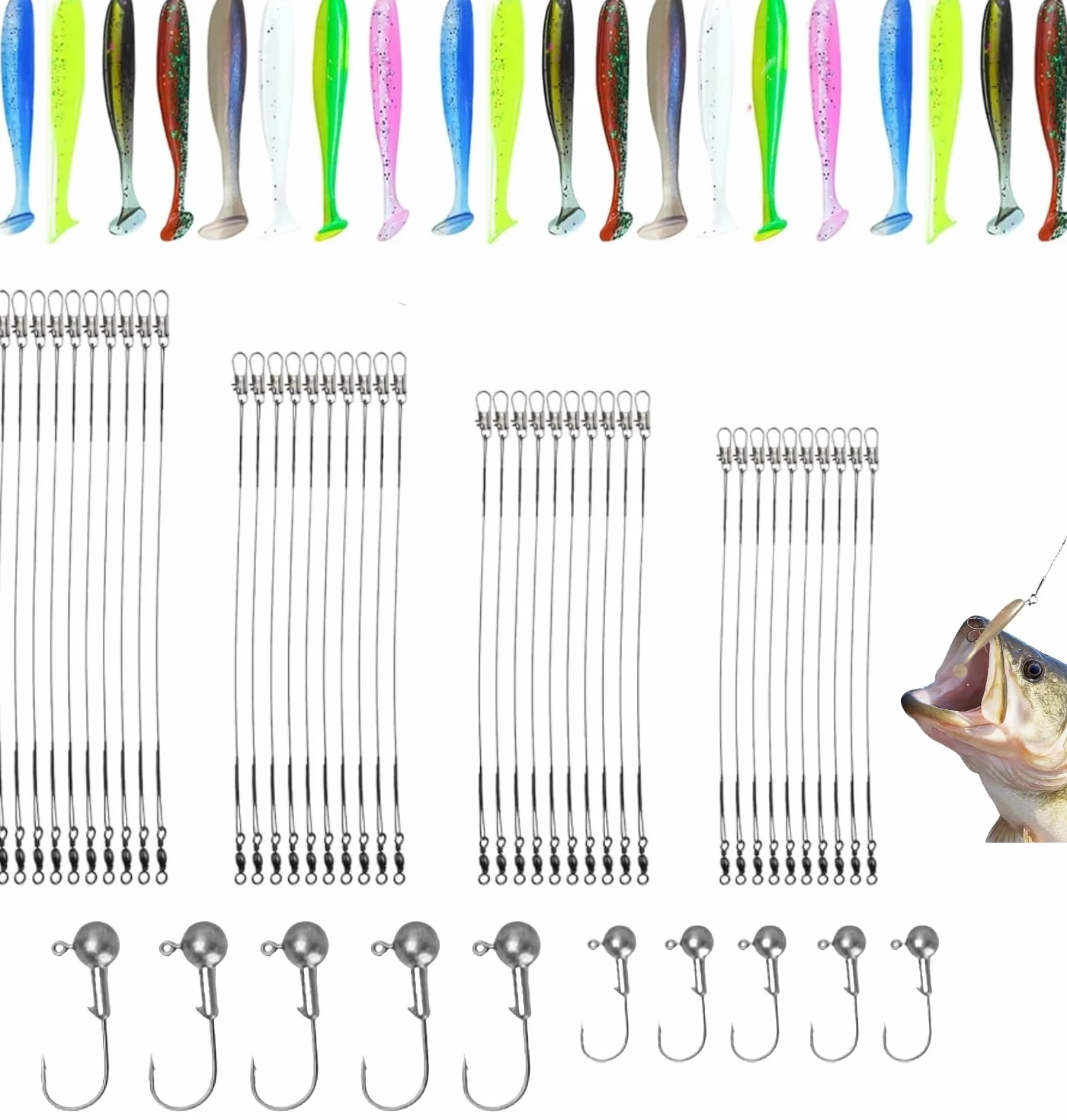70 accesorios de pesca, señuelos flexibles para peces de agua dulce