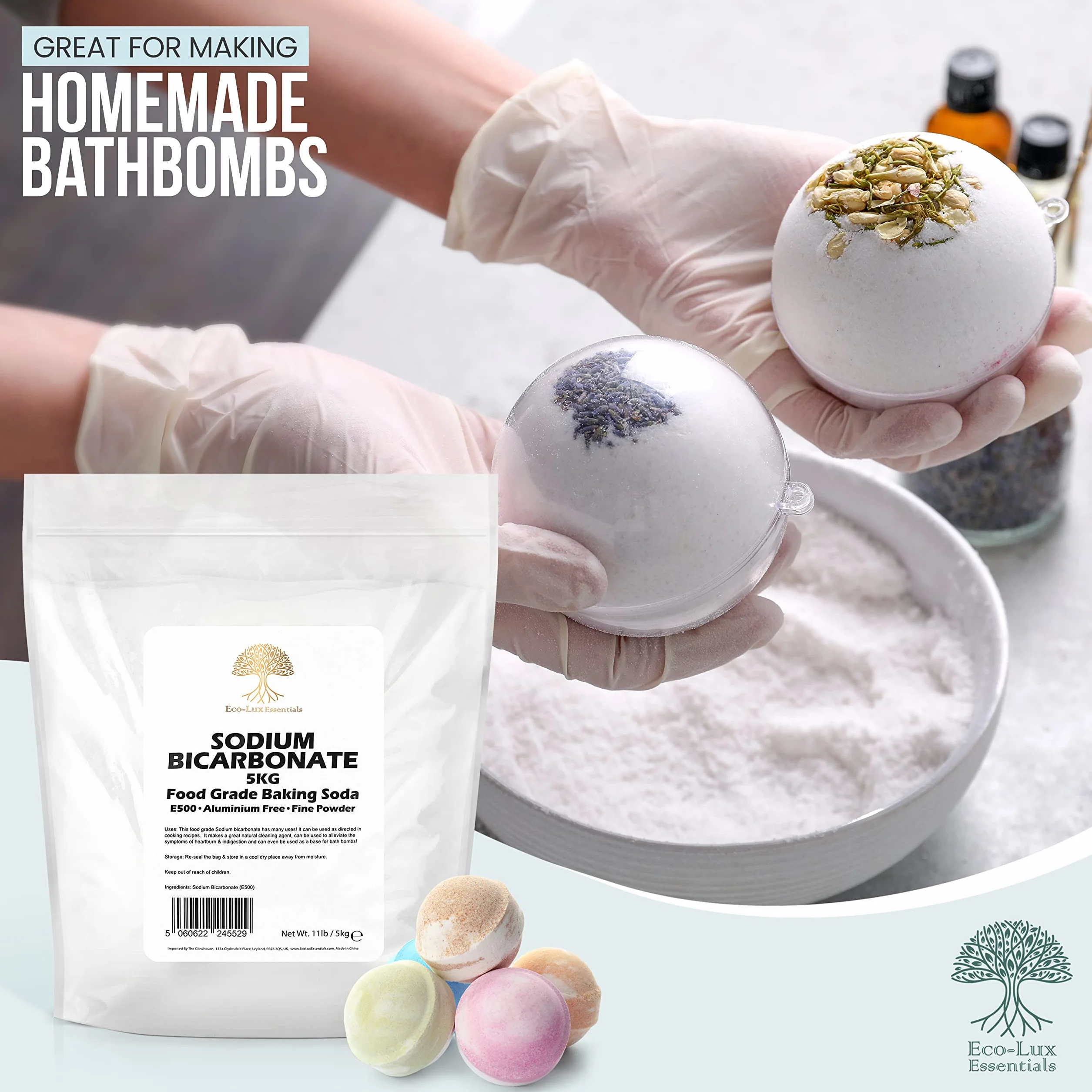 Polvo de sodio fino multiusos para limpiar, hacer bombas de baño y eliminar olores y manchas en los dientes 5 kg