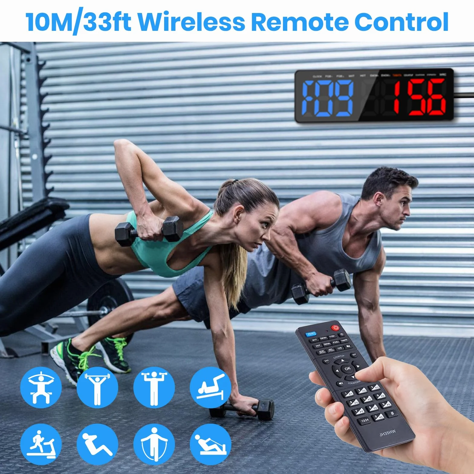 Temporizador de Gimnasio LED 16.5" Grande Reloj de Pared Digital con Countdown & Up Cronómetro, Brillo y Volumen Ajustable, Control Remoto