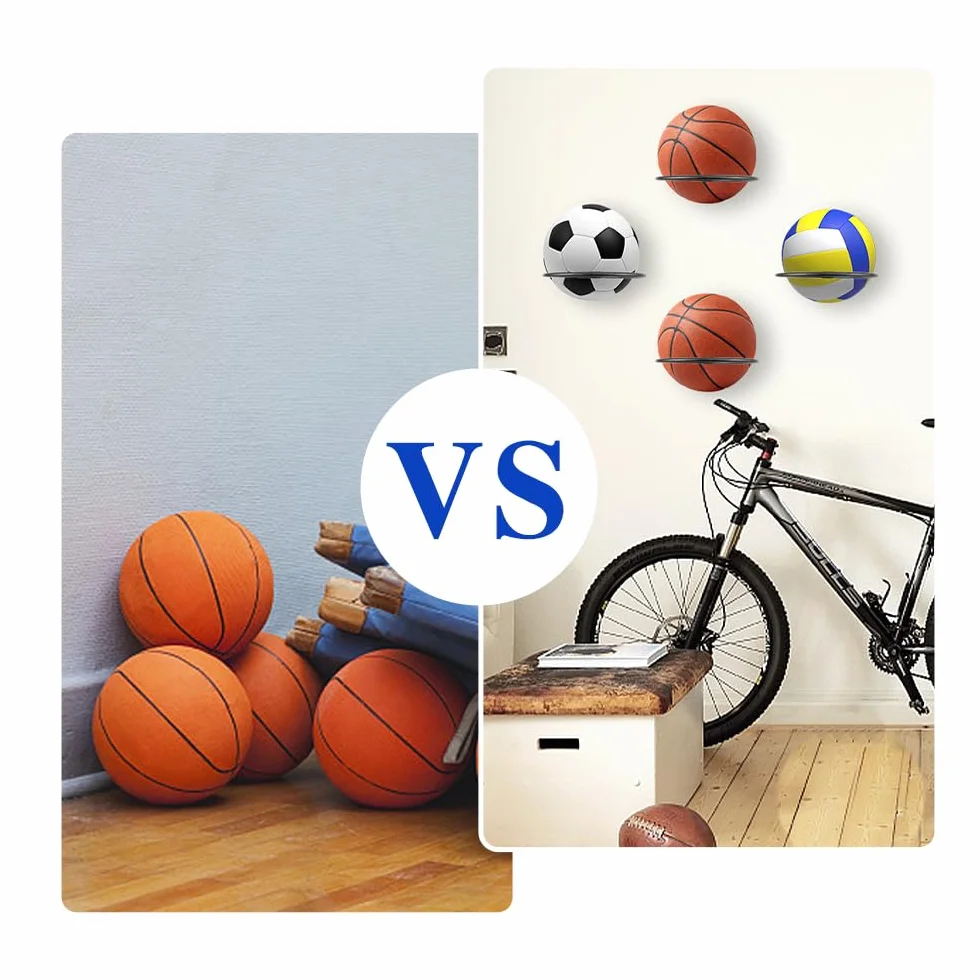Soporte para Balones Pared 3 Piezas Estante Universal de Metal para Fútbol Baloncesto Voleibol Rugby (Negro)